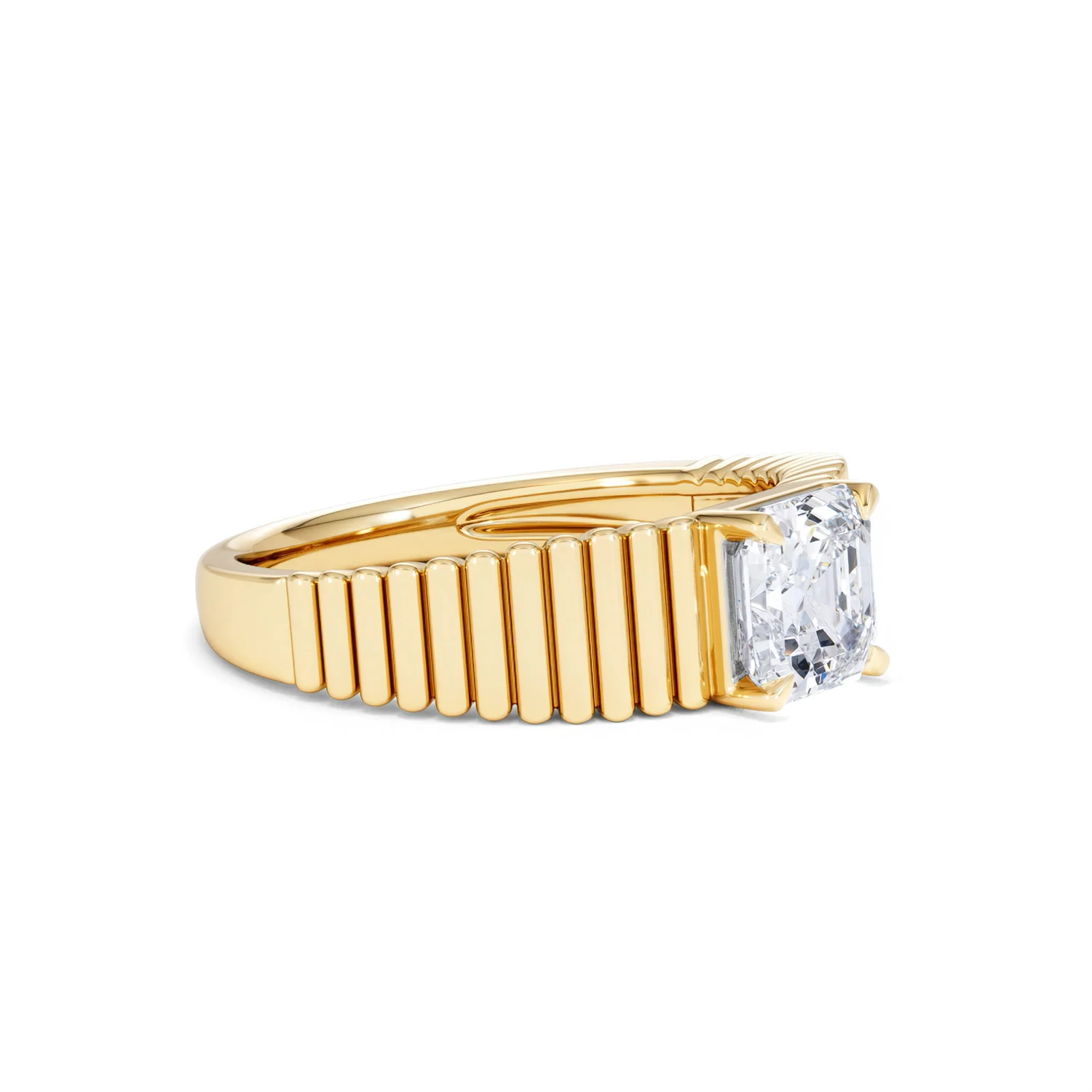 Flute 1.00ct Assher Cut Lab Grown Diamond Solitaire Ring 18K Yellow Gold - Image 20