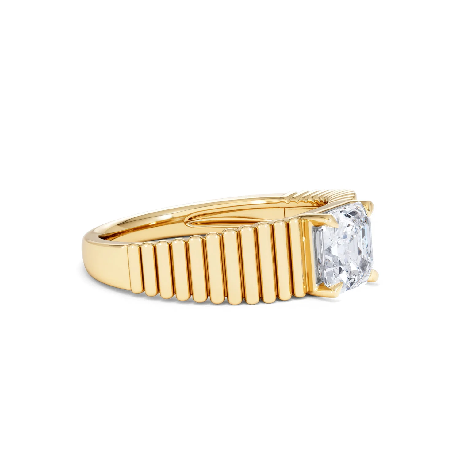 Flute 1.00ct Assher Cut Lab Grown Diamond Solitaire Ring 18K Yellow Gold - Image 21