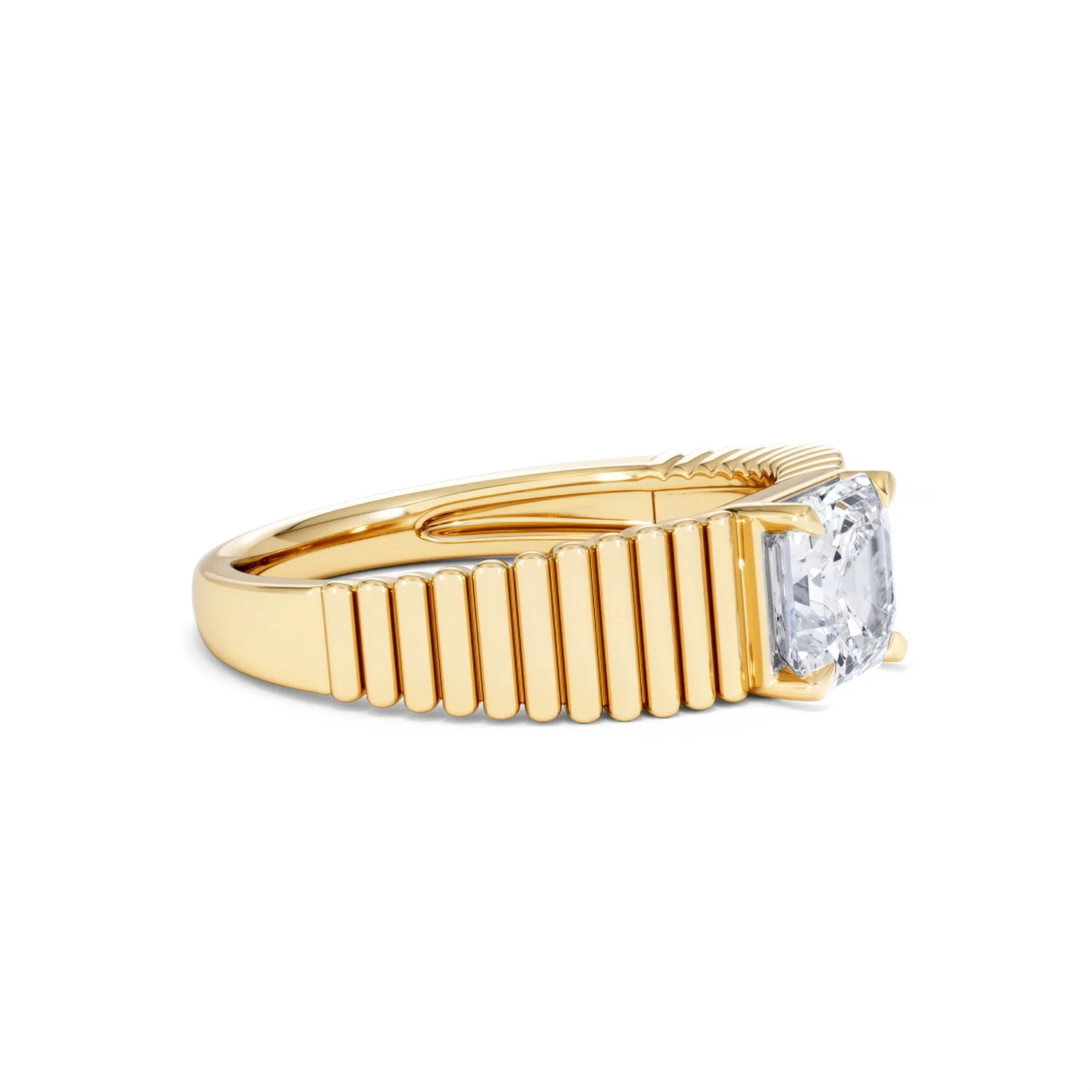 Flute 1.00ct Assher Cut Lab Grown Diamond Solitaire Ring 18K Yellow Gold - Image 22