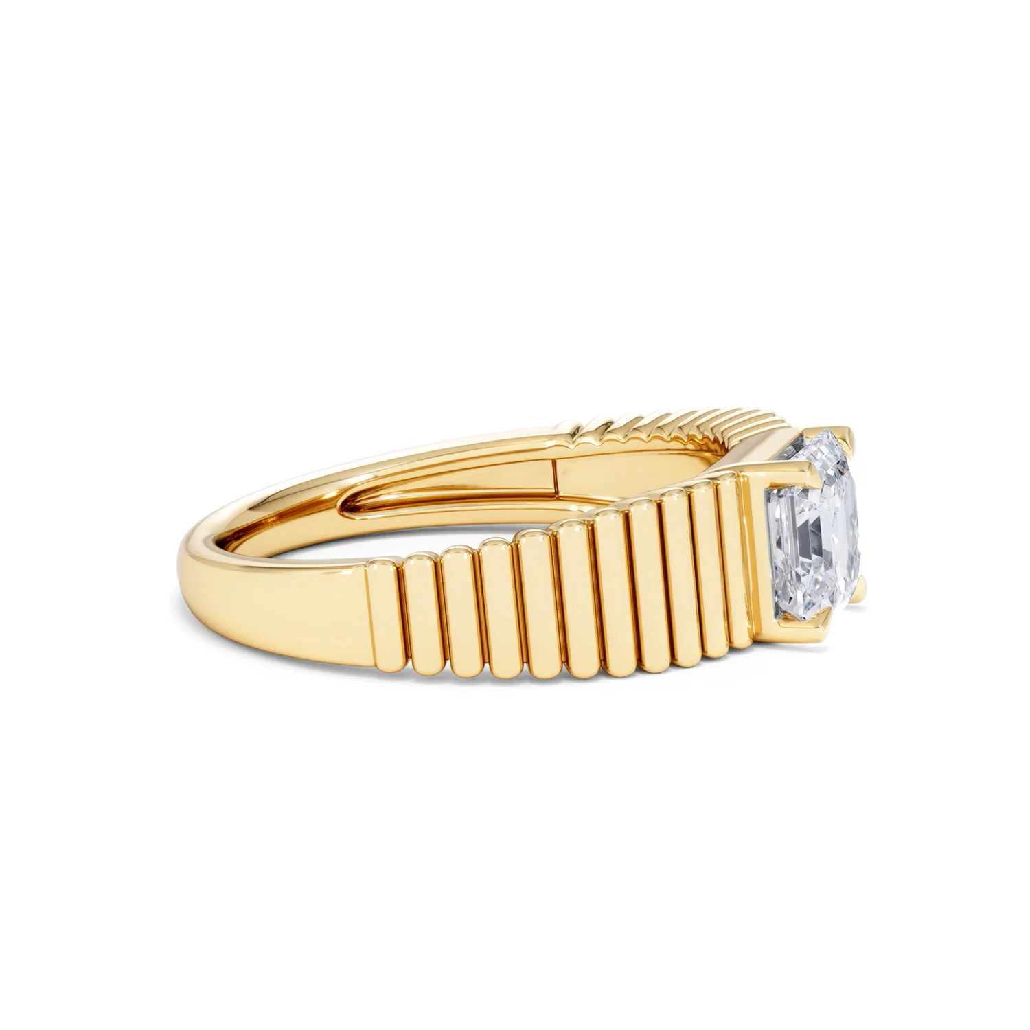 Flute 1.00ct Assher Cut Lab Grown Diamond Solitaire Ring 18K Yellow Gold - Image 25