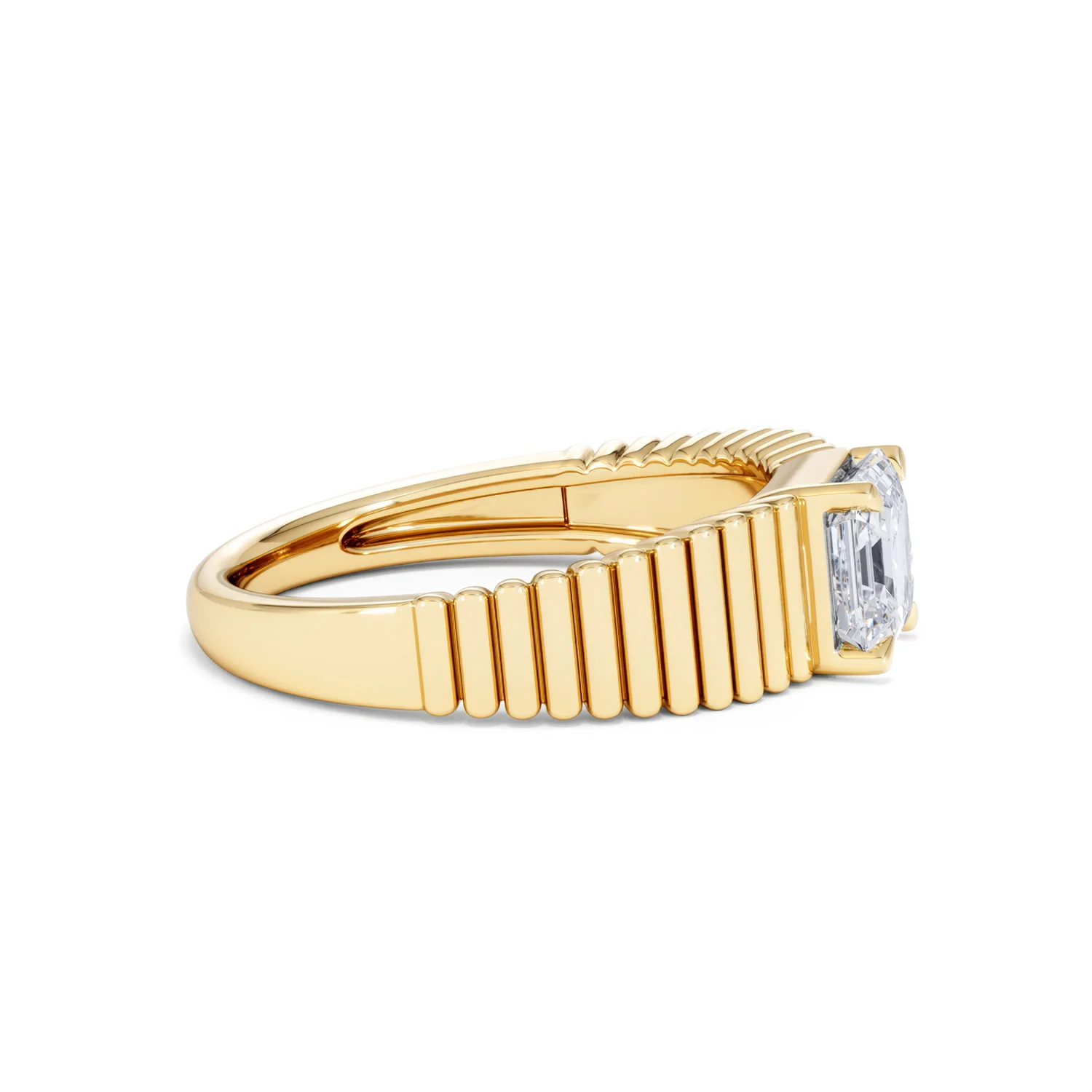 Flute 1.00ct Assher Cut Lab Grown Diamond Solitaire Ring 18K Yellow Gold - Image 26