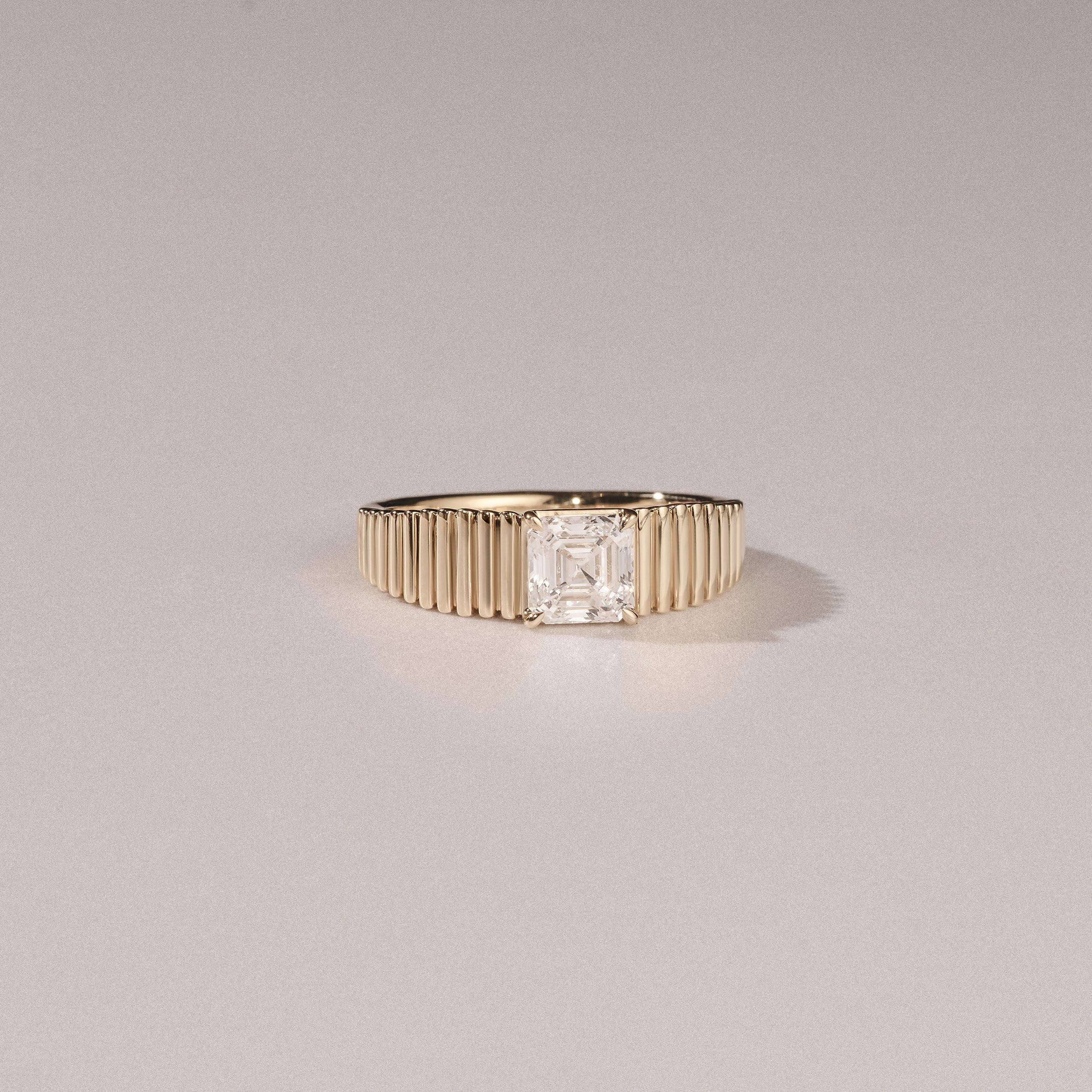 Flute 1.00ct Assher Cut Lab Grown Diamond Solitaire Ring 18K Yellow Gold - Image 6