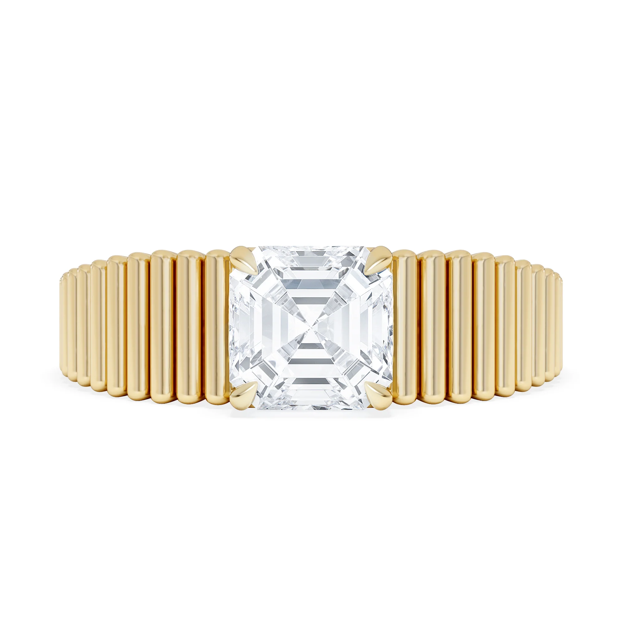 Flute 1.00ct Assher Cut Lab Grown Diamond Solitaire Ring 18K Yellow Gold - Image 7