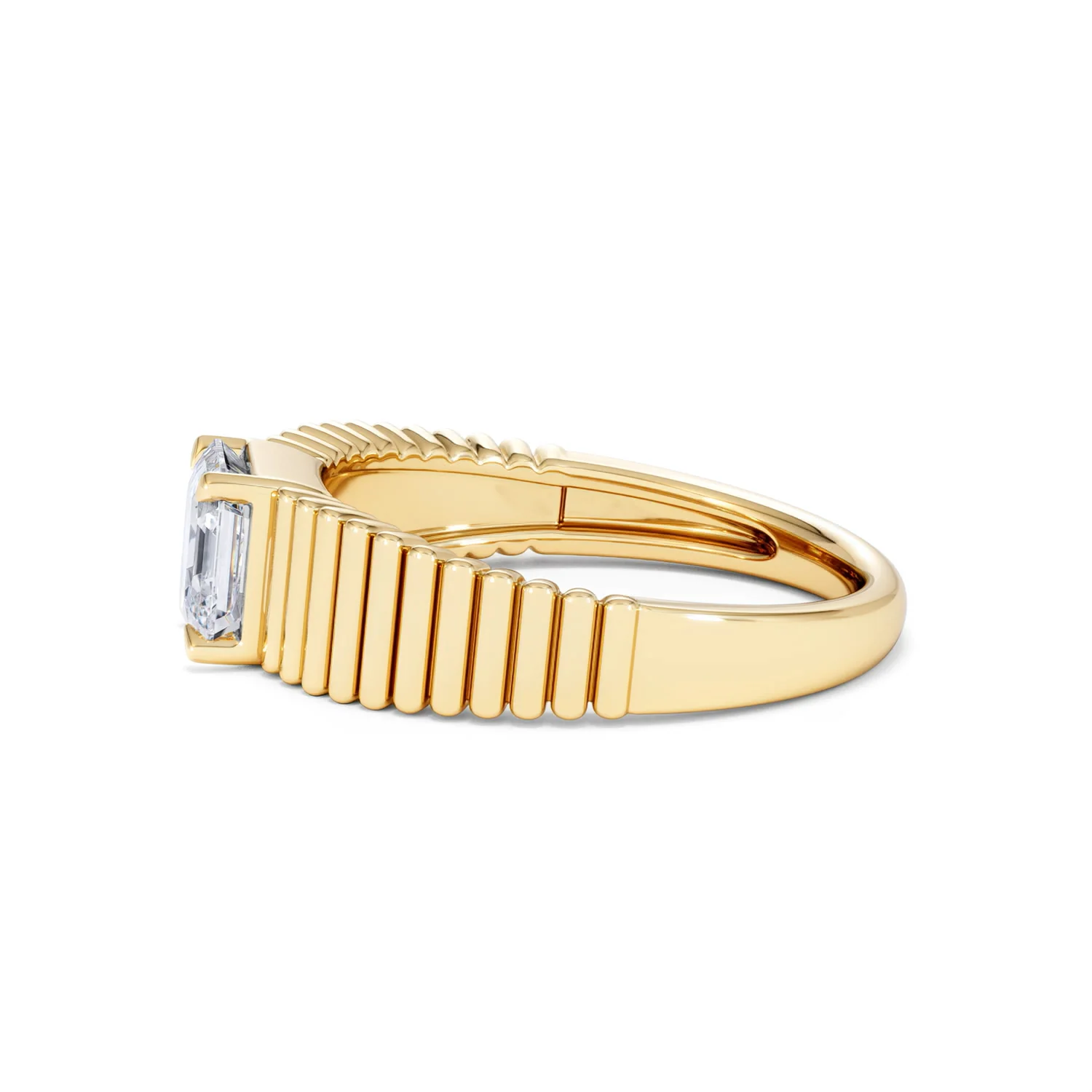 Flute 1.00ct Assher Cut Lab Grown Diamond Solitaire Ring 18K Yellow Gold - Image 70