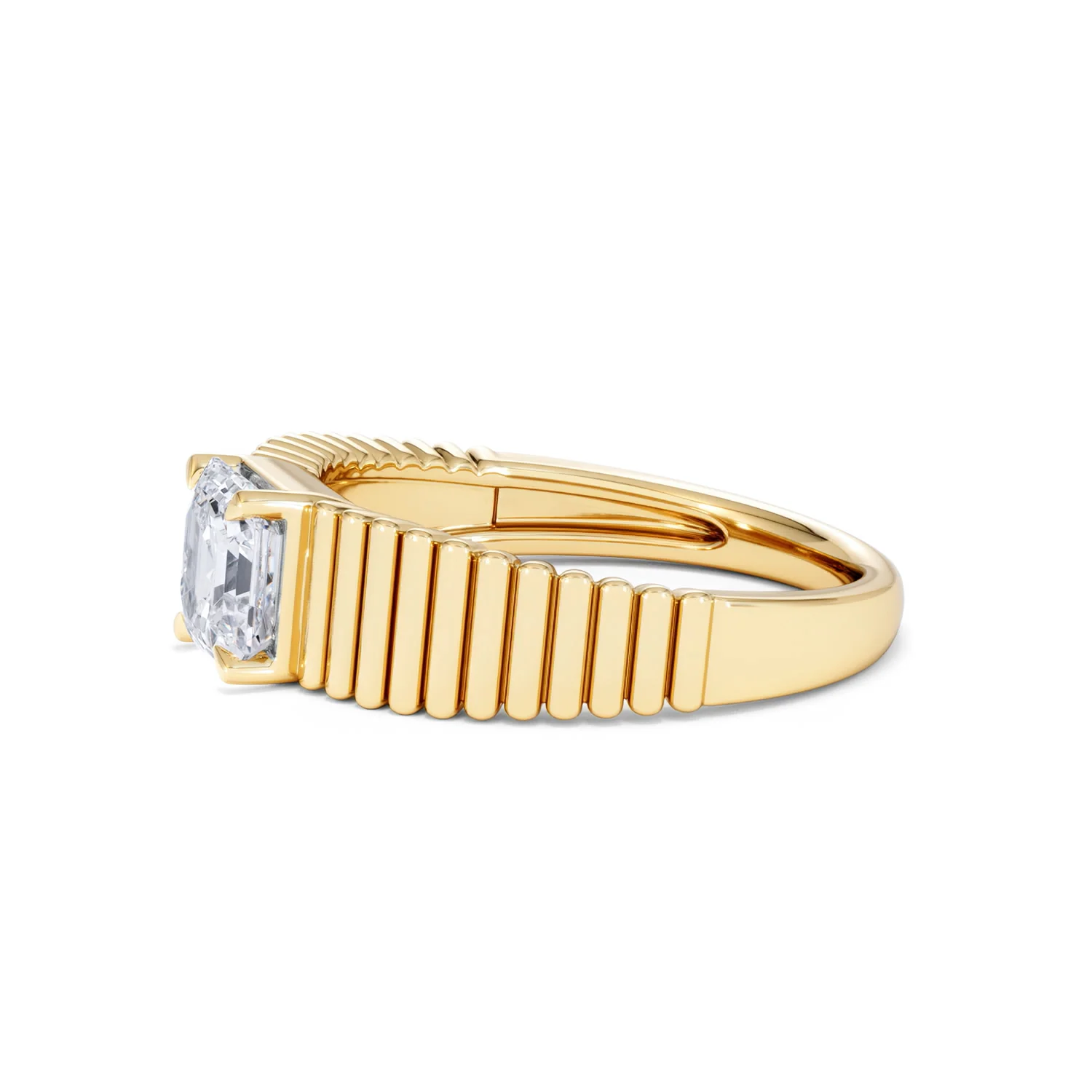 Flute 1.00ct Assher Cut Lab Grown Diamond Solitaire Ring 18K Yellow Gold - Image 73