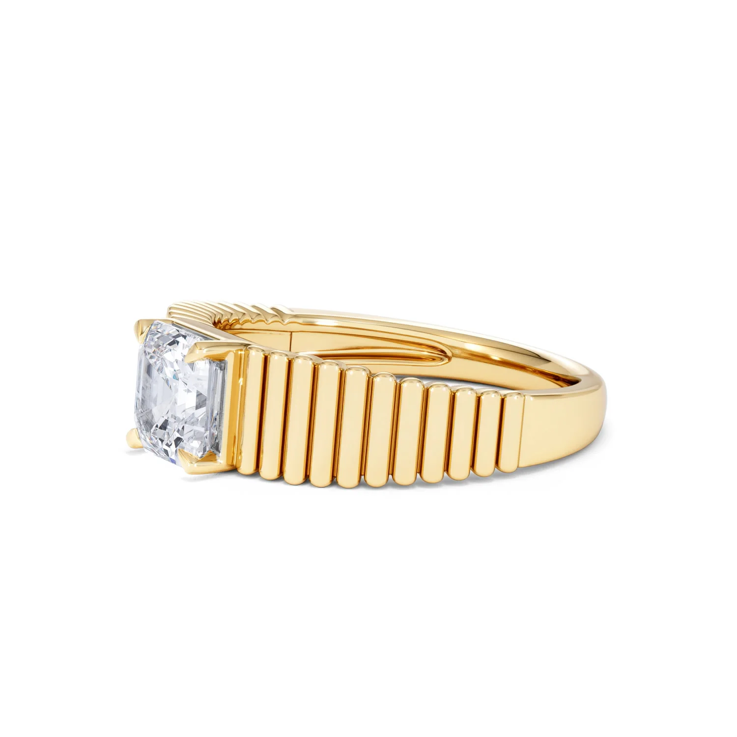 Flute 1.00ct Assher Cut Lab Grown Diamond Solitaire Ring 18K Yellow Gold - Image 76