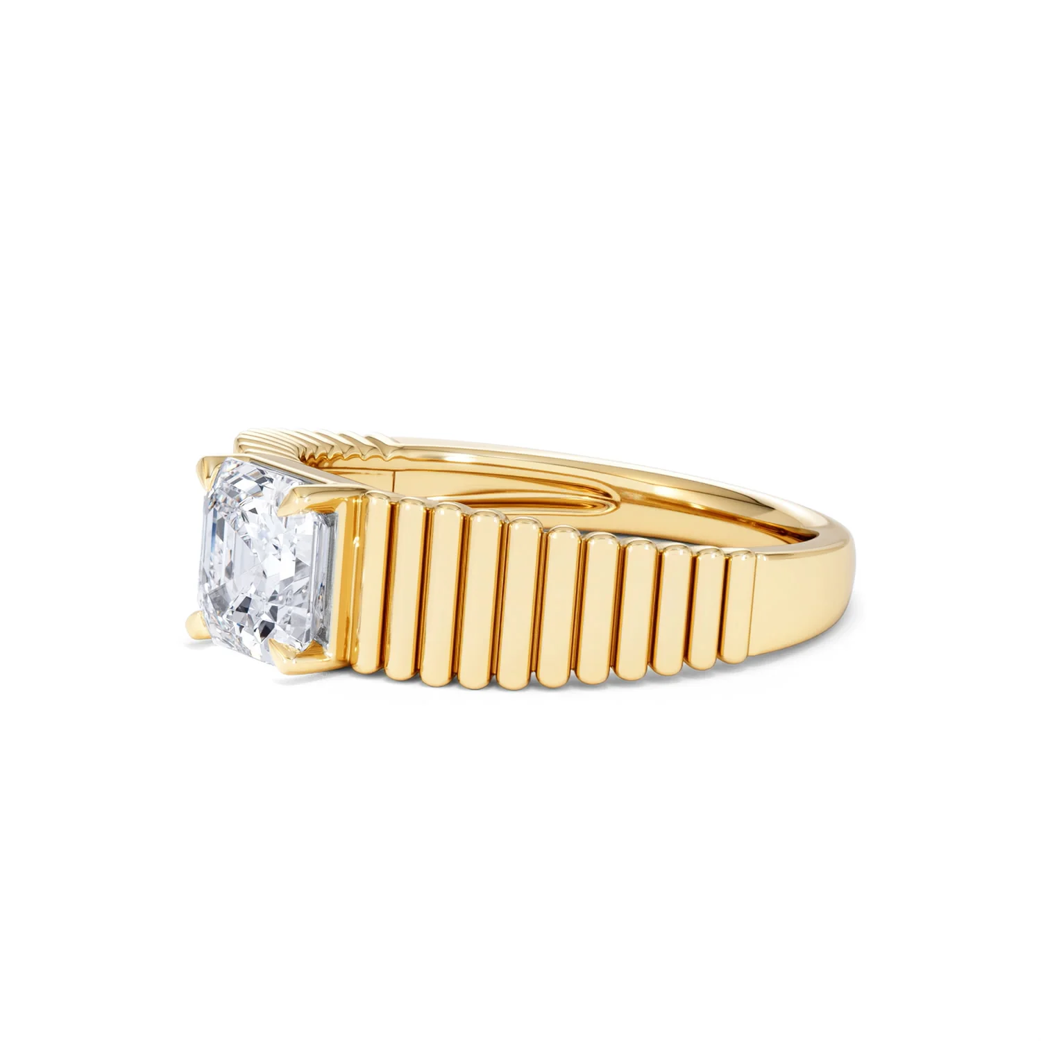 Flute 1.00ct Assher Cut Lab Grown Diamond Solitaire Ring 18K Yellow Gold - Image 77