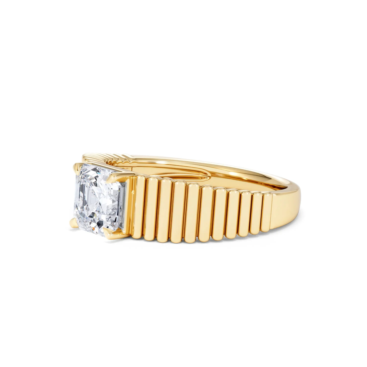 Flute 1.00ct Assher Cut Lab Grown Diamond Solitaire Ring 18K Yellow Gold - Image 78