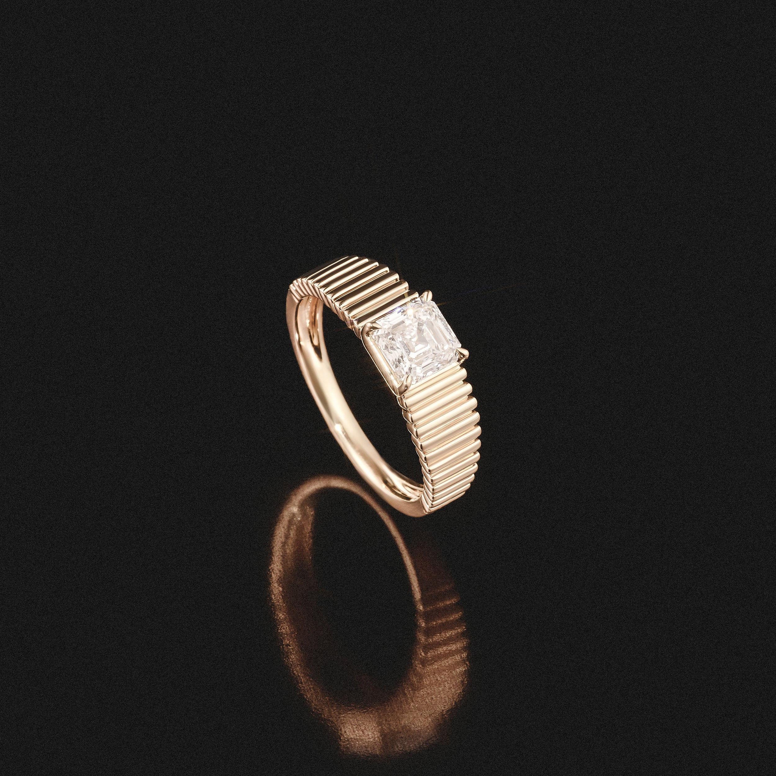 Flute 1.00ct Assher Cut Lab Grown Diamond Solitaire Ring 18K Yellow Gold - Image 8