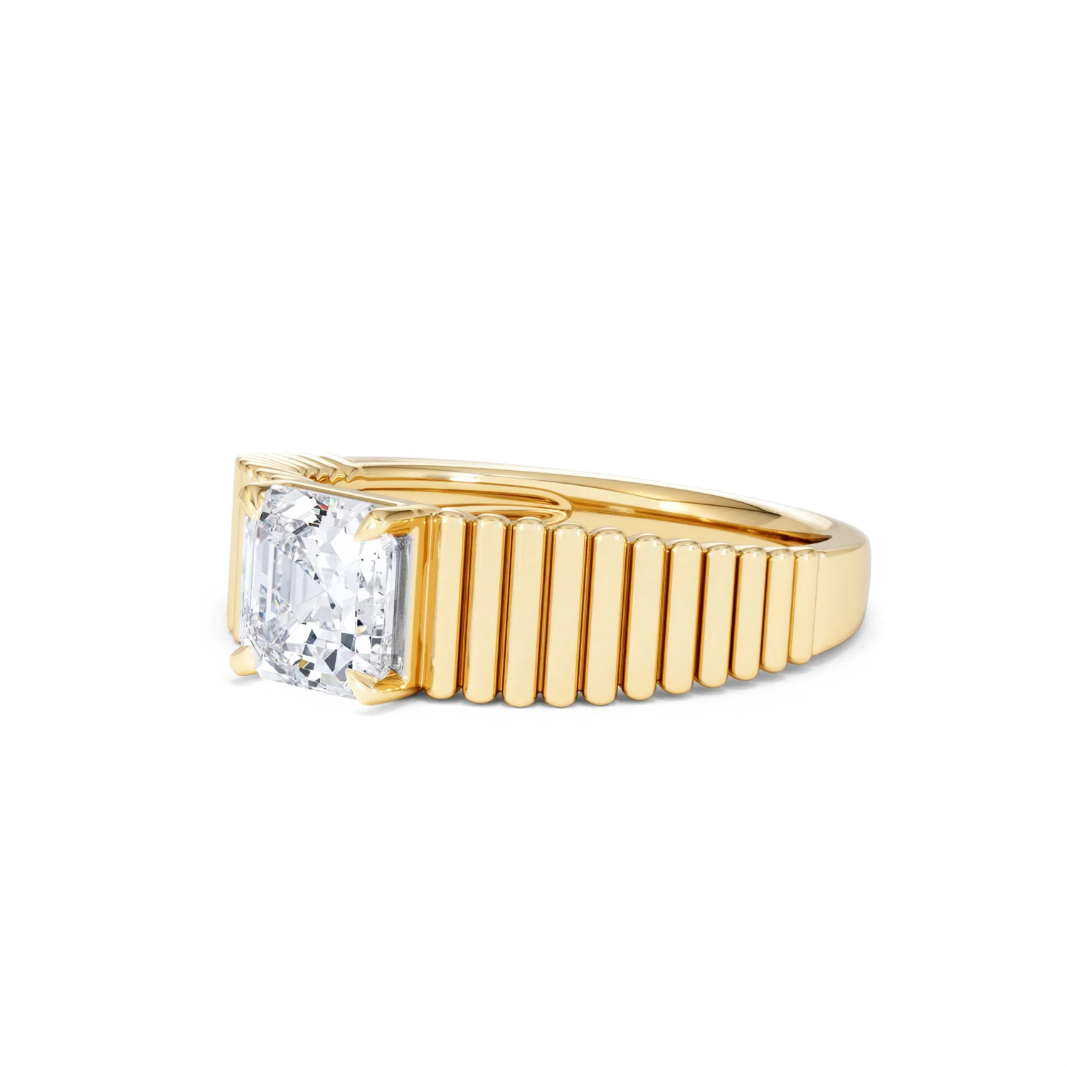 Flute 1.00ct Assher Cut Lab Grown Diamond Solitaire Ring 18K Yellow Gold - Image 80