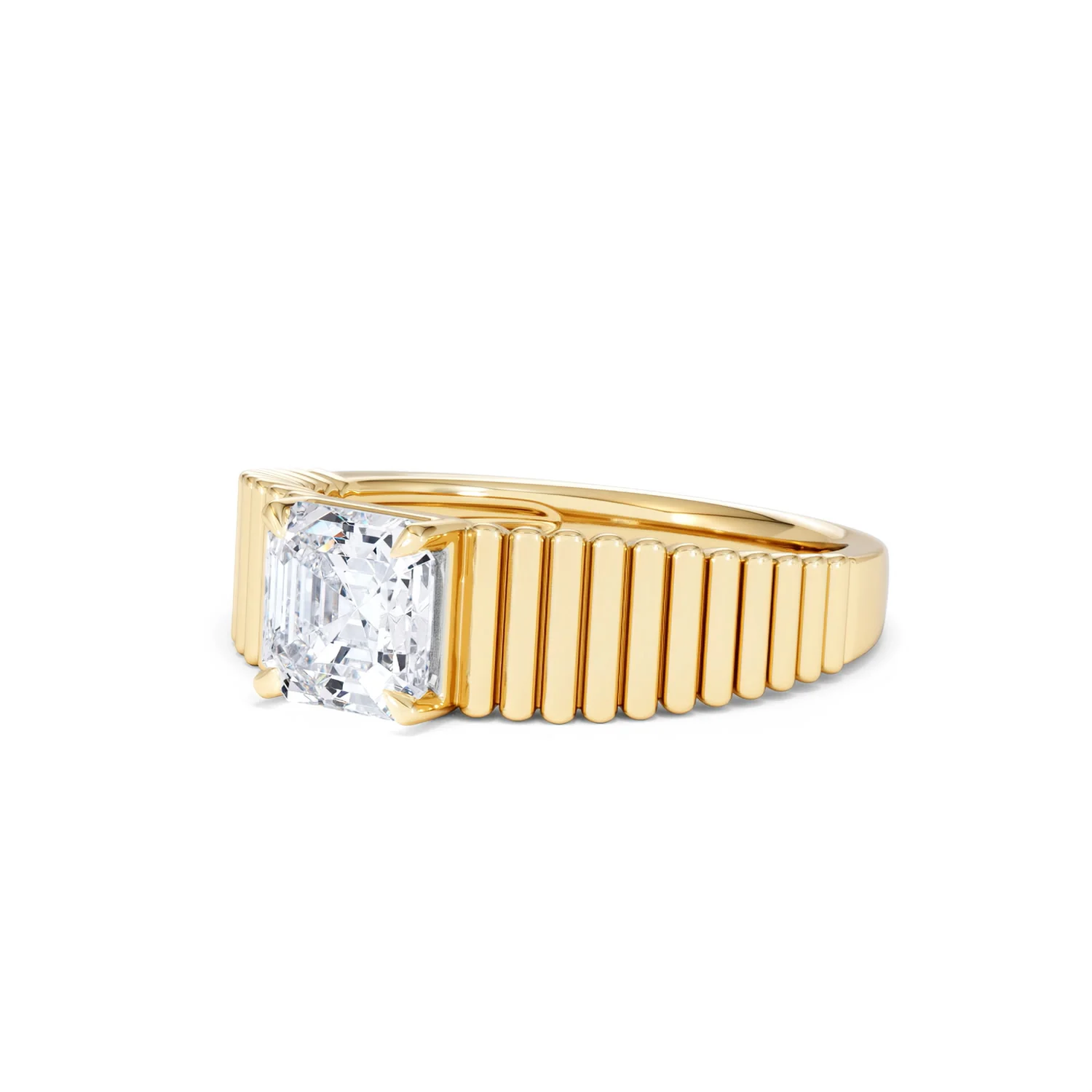 Flute 1.00ct Assher Cut Lab Grown Diamond Solitaire Ring 18K Yellow Gold - Image 81