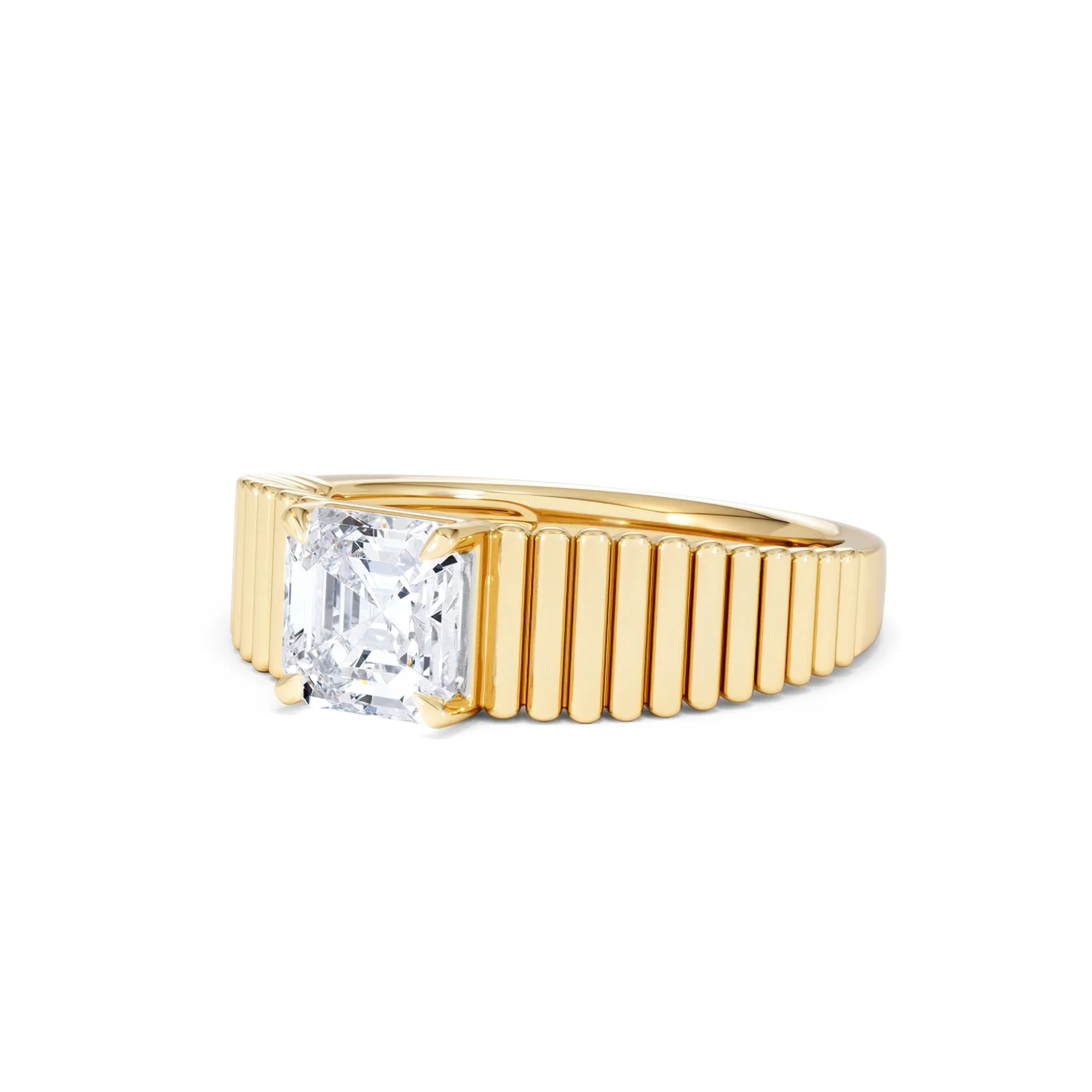 Flute 1.00ct Assher Cut Lab Grown Diamond Solitaire Ring 18K Yellow Gold - Image 82
