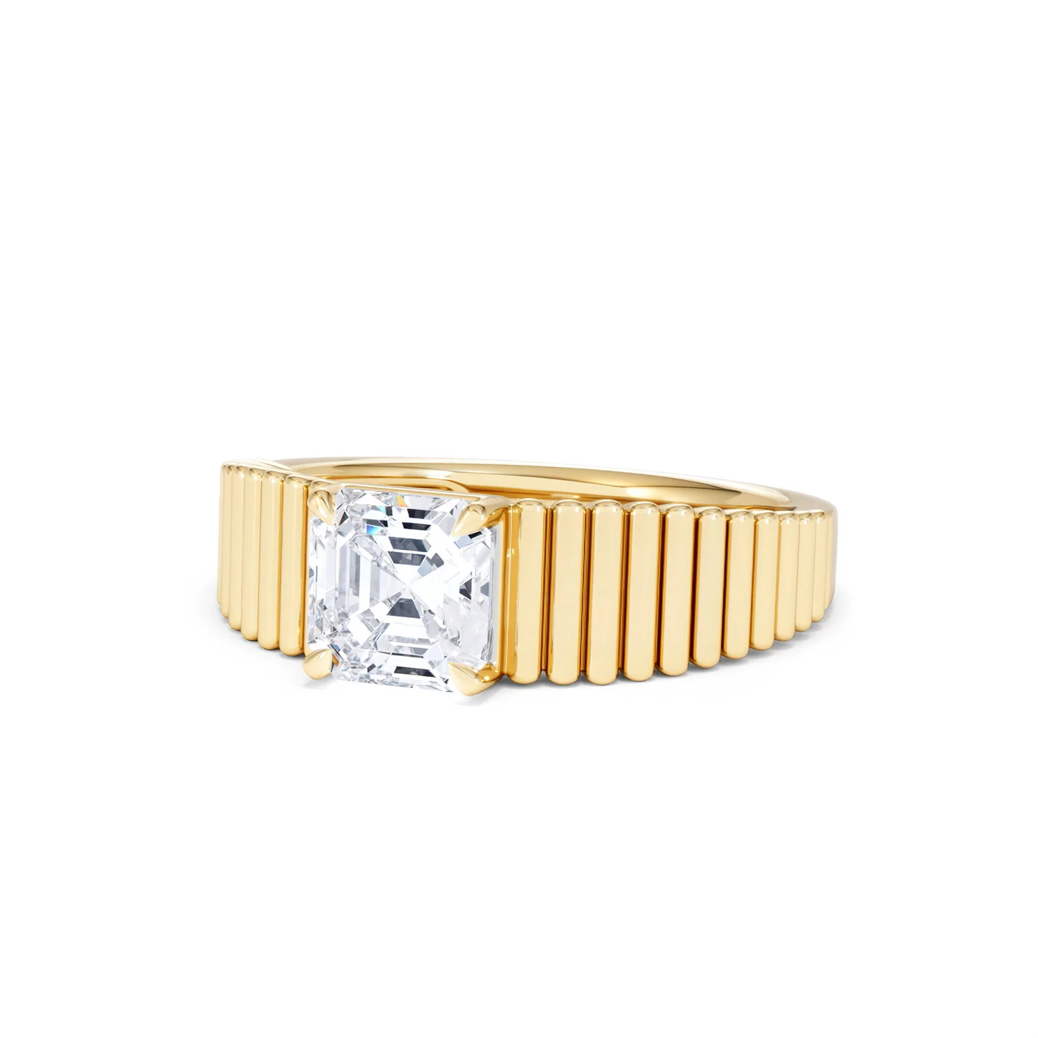 Flute 1.00ct Assher Cut Lab Grown Diamond Solitaire Ring 18K Yellow Gold - Image 84