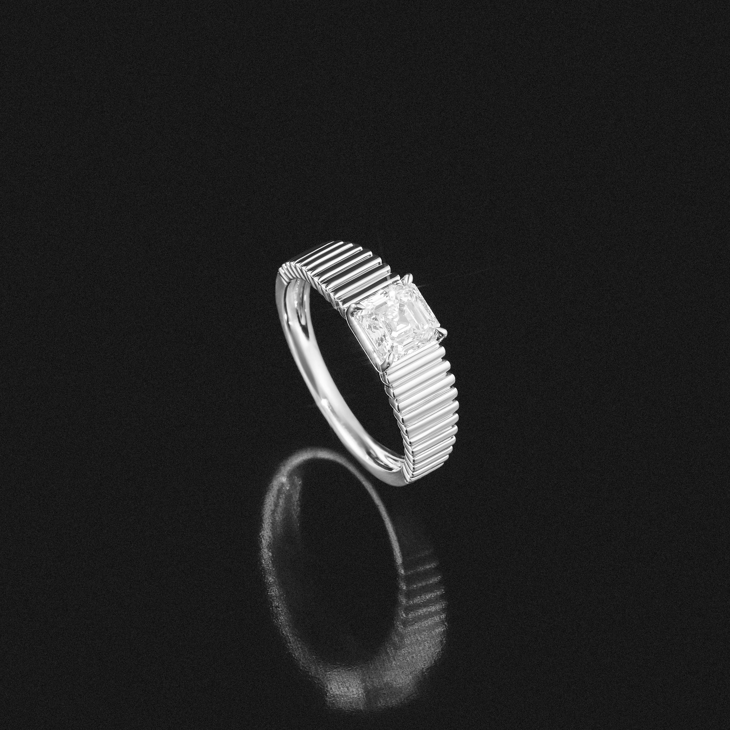 Flute 1.00ct Assher Cut Lab Grown Diamond Solitaire Ring in Platinum - Image 6