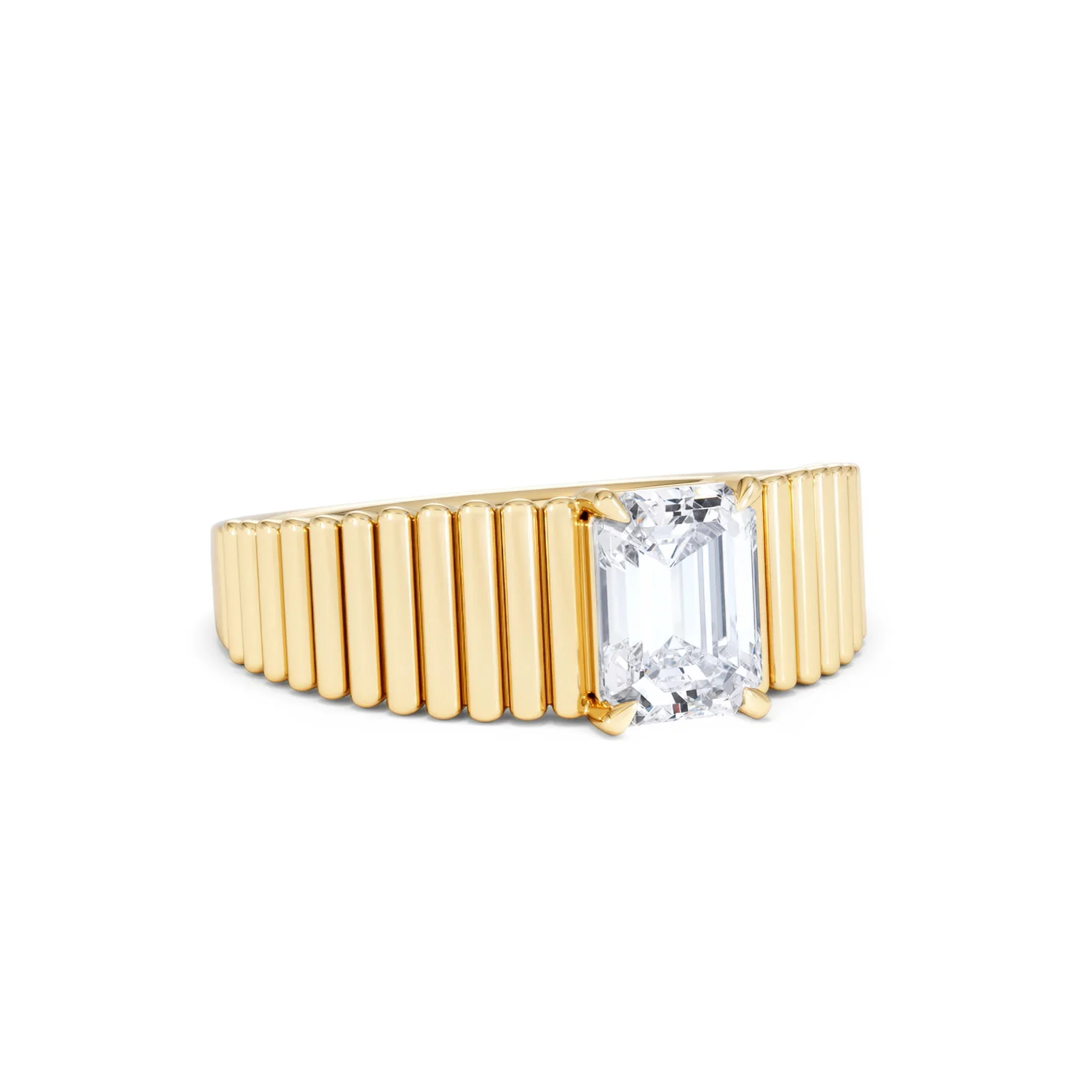 Flute 1.00ct Emerald Cut Lab Grown Diamond Solitaire Ring 18K Yellow Gold - Image 14