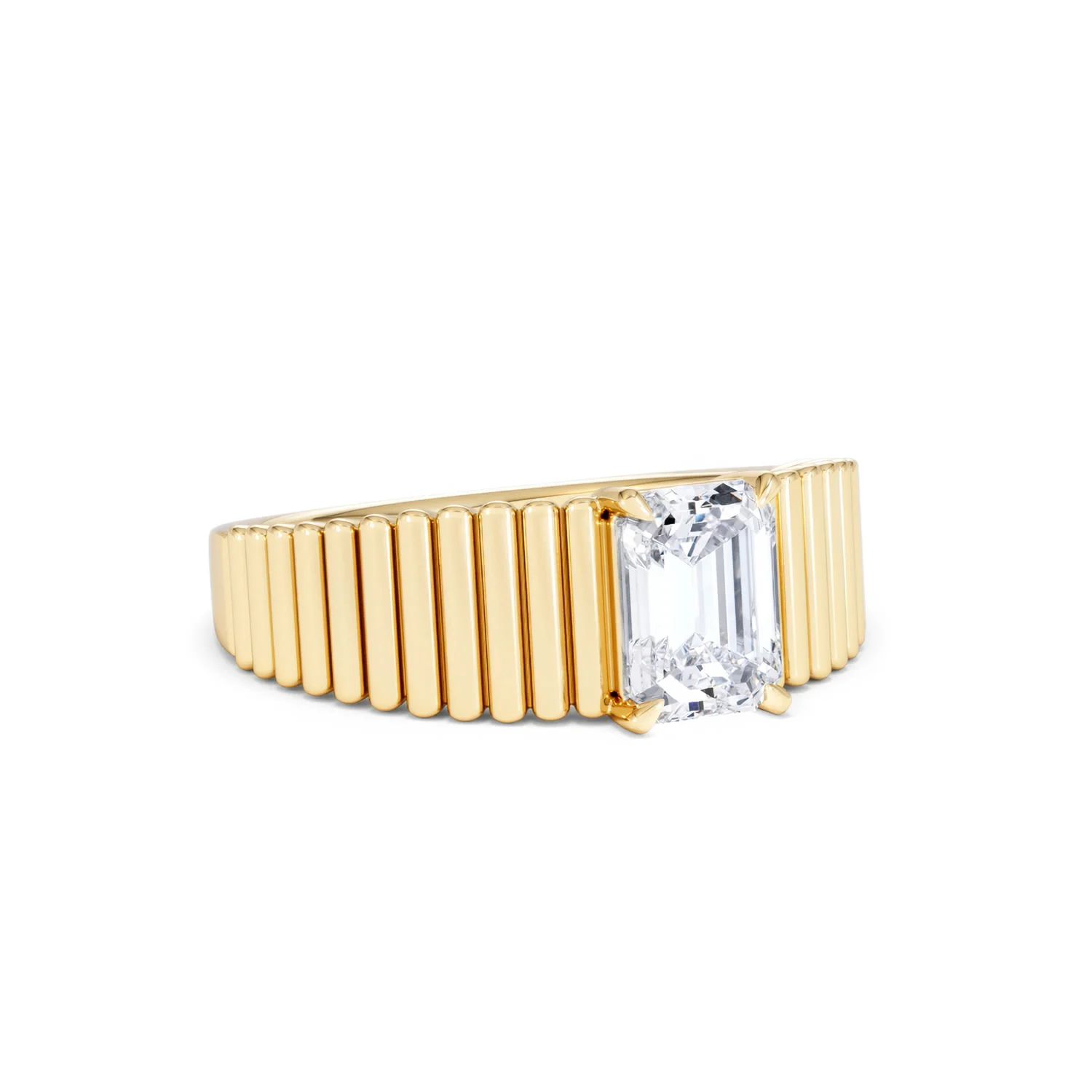 Flute 1.00ct Emerald Cut Lab Grown Diamond Solitaire Ring 18K Yellow Gold - Image 15