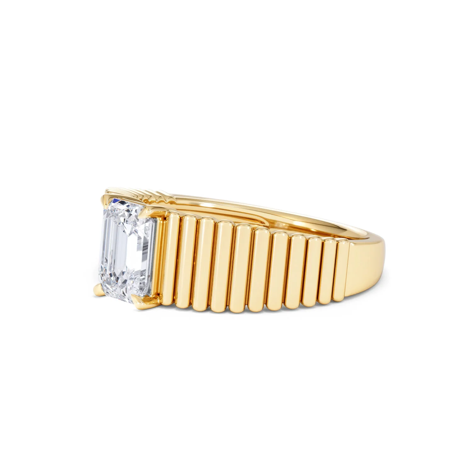 Flute 1.00ct Emerald Cut Lab Grown Diamond Solitaire Ring 18K Yellow Gold - Image 78