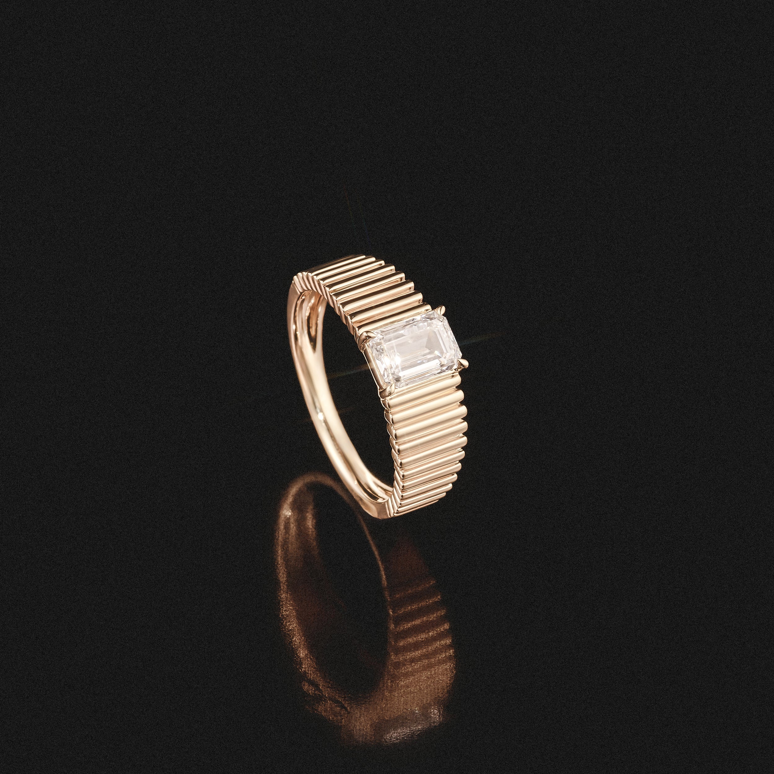 Flute 1.00ct Emerald Cut Lab Grown Diamond Solitaire Ring 18K Yellow Gold - Image 8