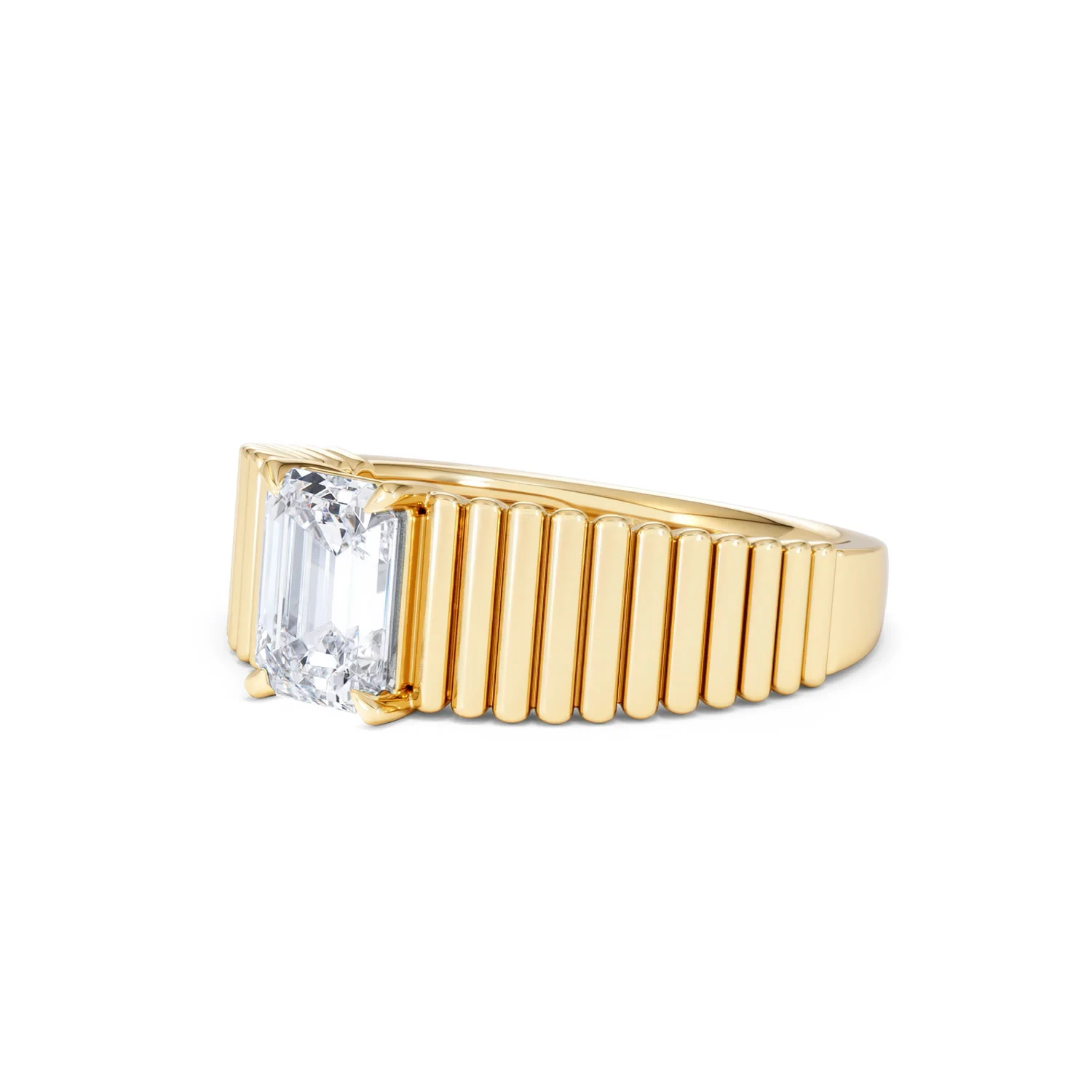 Flute 1.00ct Emerald Cut Lab Grown Diamond Solitaire Ring 18K Yellow Gold - Image 80