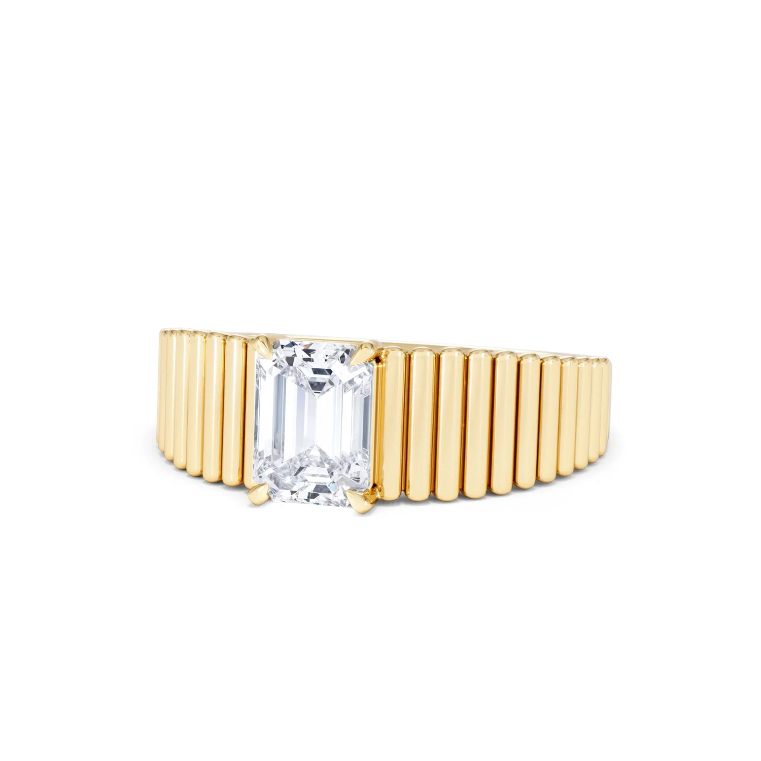 Flute 1.00ct Emerald Cut Lab Grown Diamond Solitaire Ring 18K Yellow Gold - Image 85