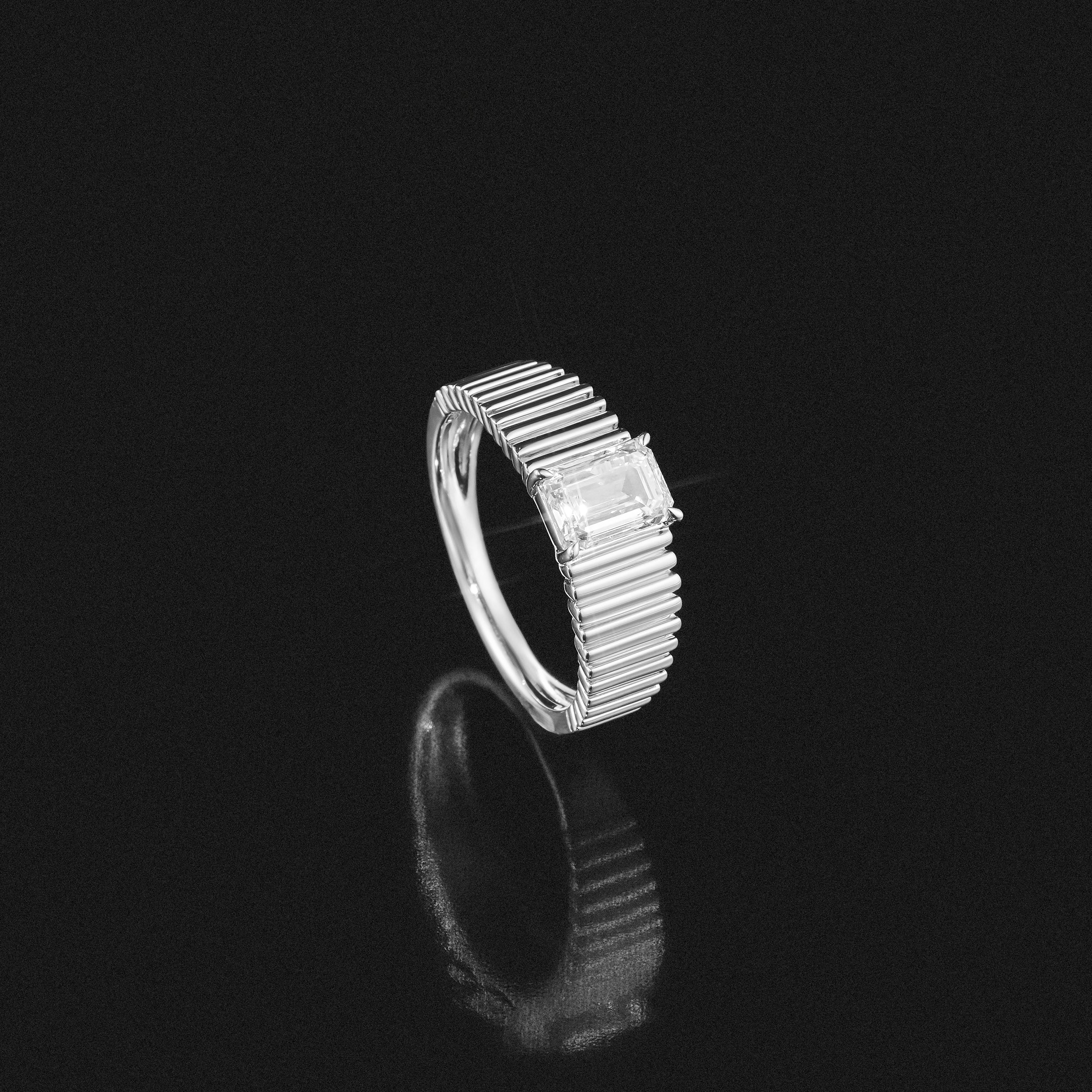 Flute 1.00ct Emerald Cut Lab Grown Diamond Solitaire Ring in Platinum - Image 8