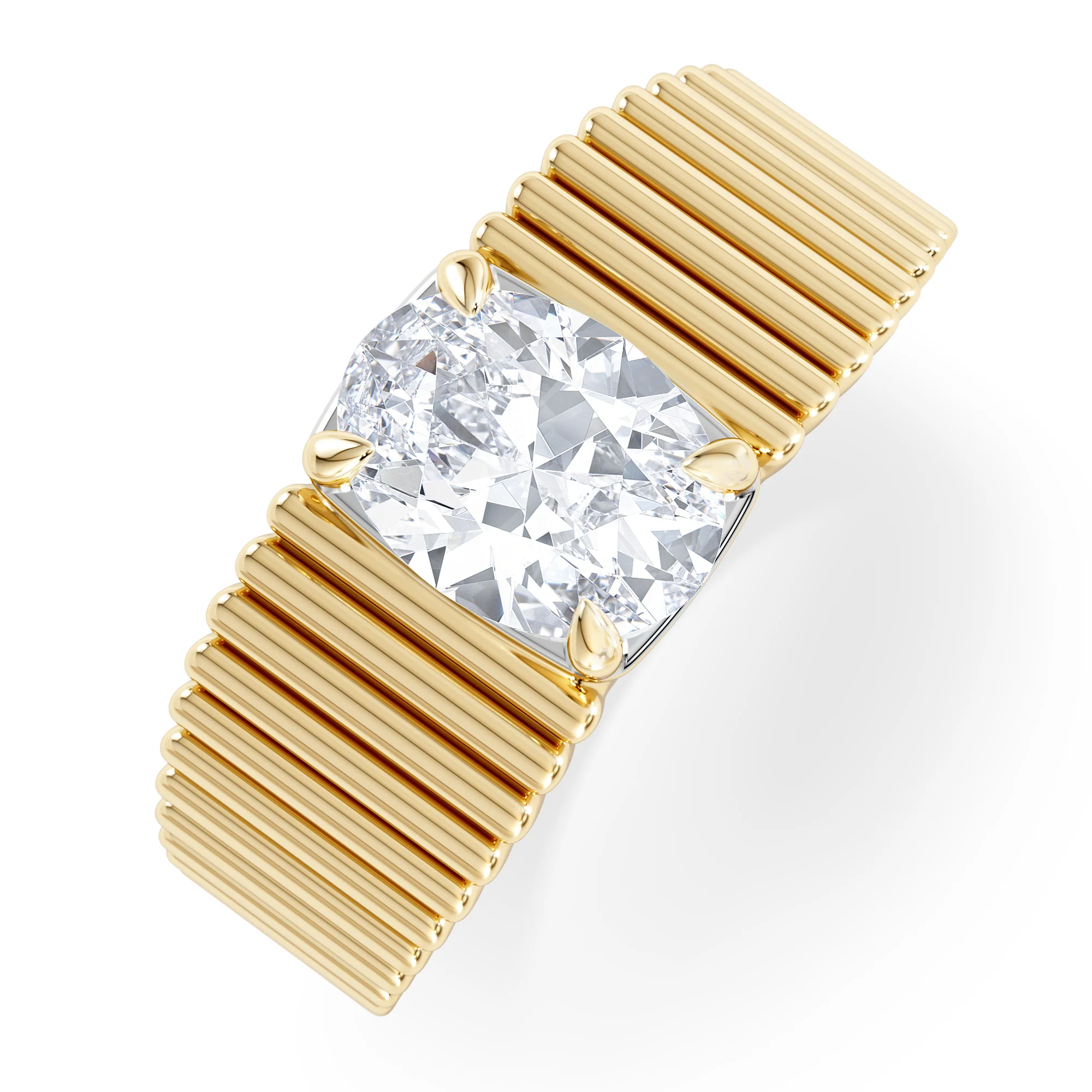 Flute 1.00ct Oval Cut Lab Grown Diamond Solitaire Ring 18K Yellow Gold