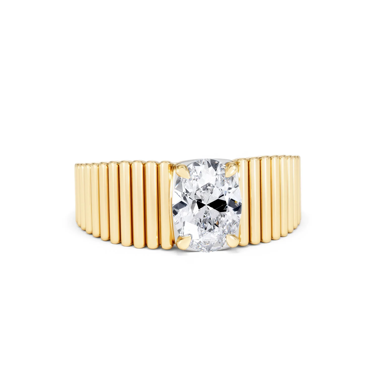 Flute 1.00ct Oval Cut Lab Grown Diamond Solitaire Ring 18K Yellow Gold - Image 10
