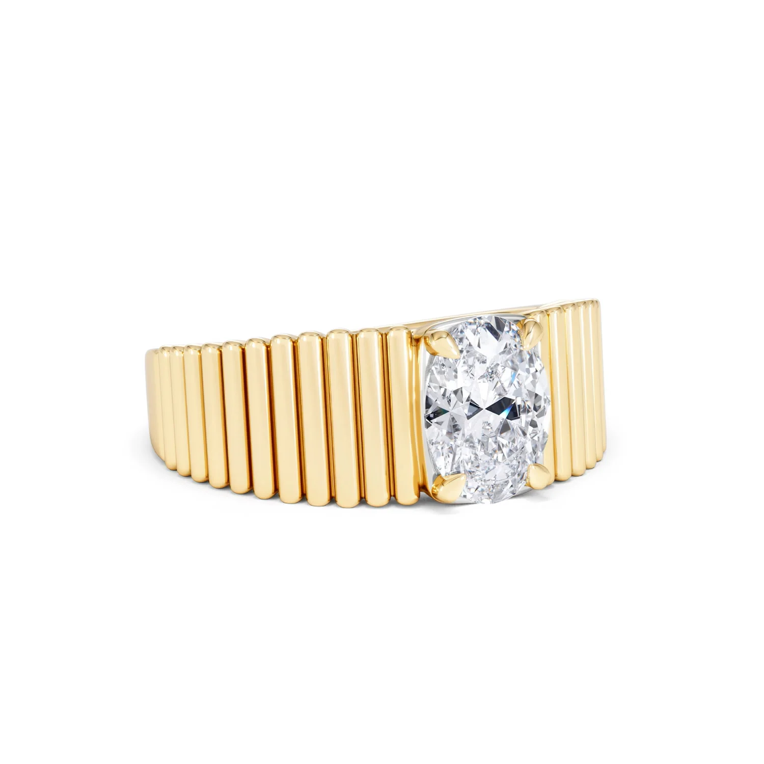Flute 1.00ct Oval Cut Lab Grown Diamond Solitaire Ring 18K Yellow Gold - Image 14