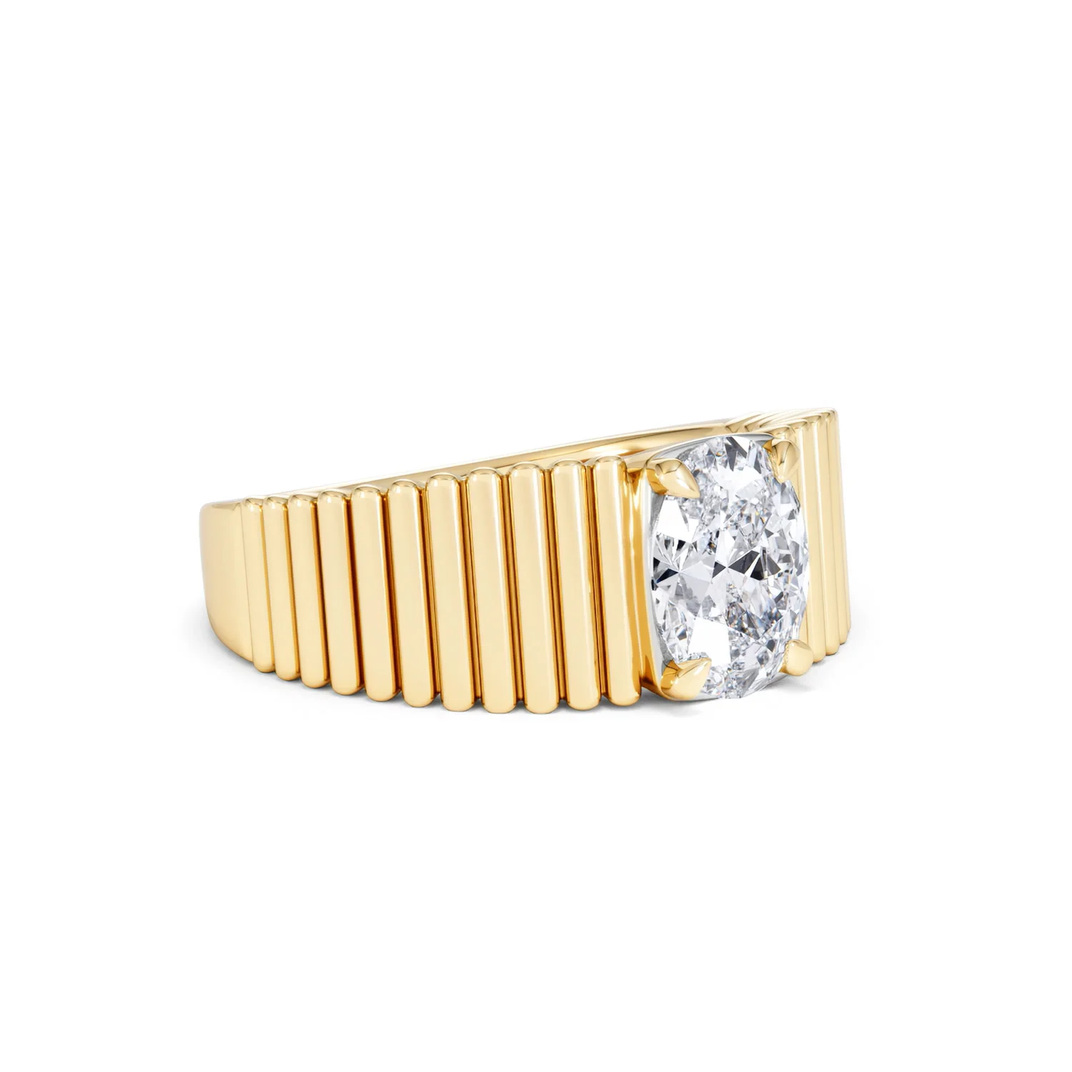Flute 1.00ct Oval Cut Lab Grown Diamond Solitaire Ring 18K Yellow Gold - Image 16