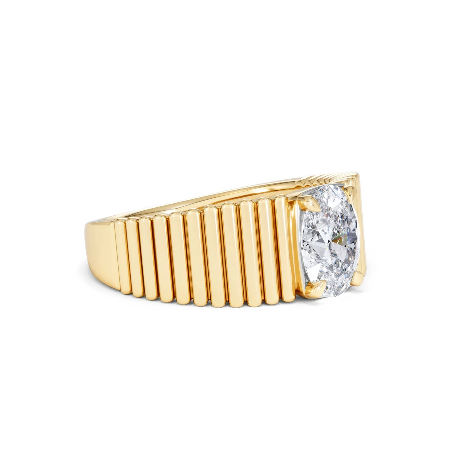 Flute 1.00ct Oval Cut Lab Grown Diamond Solitaire Ring 18K Yellow Gold - Image 18