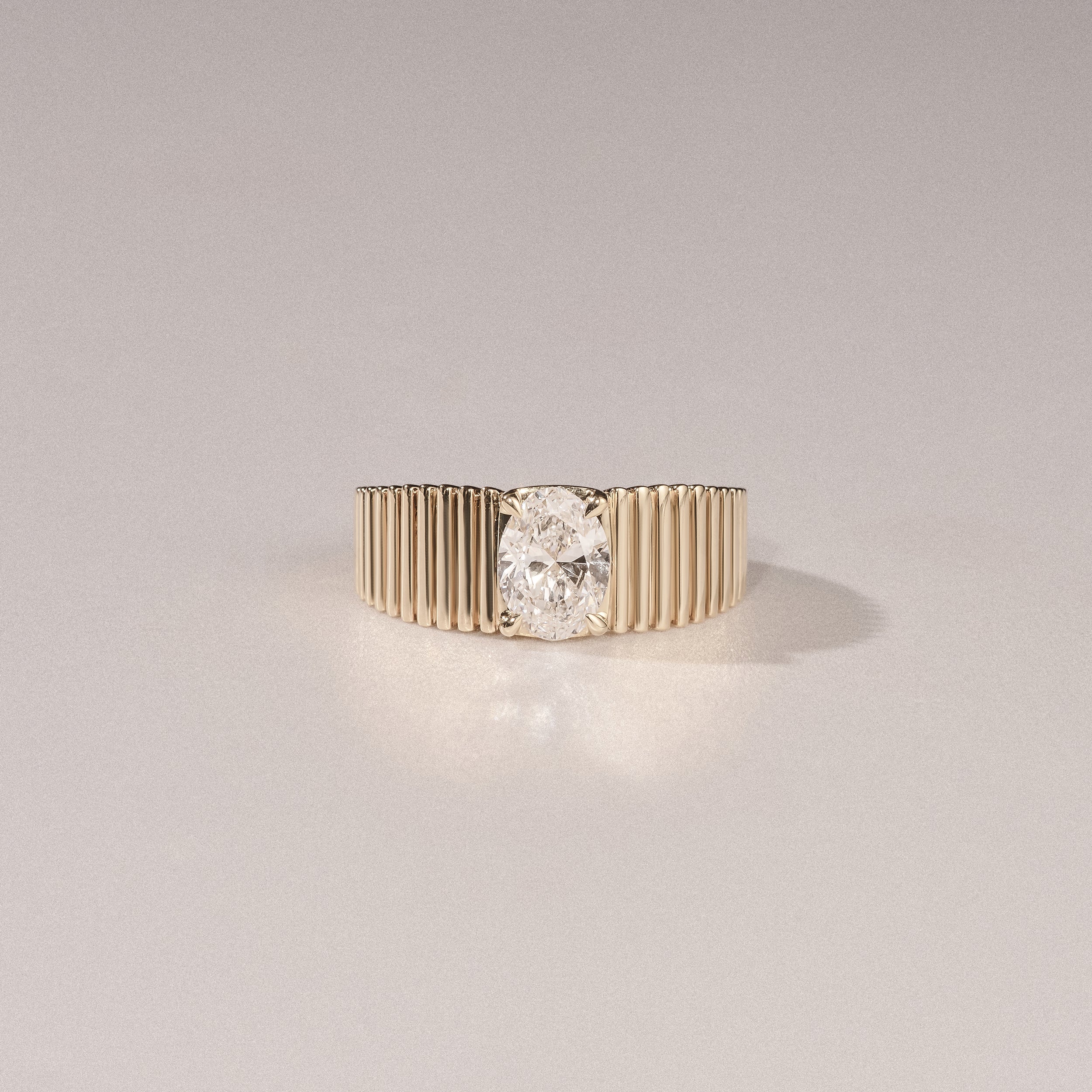 Flute 1.00ct Oval Cut Lab Grown Diamond Solitaire Ring 18K Yellow Gold - Image 6