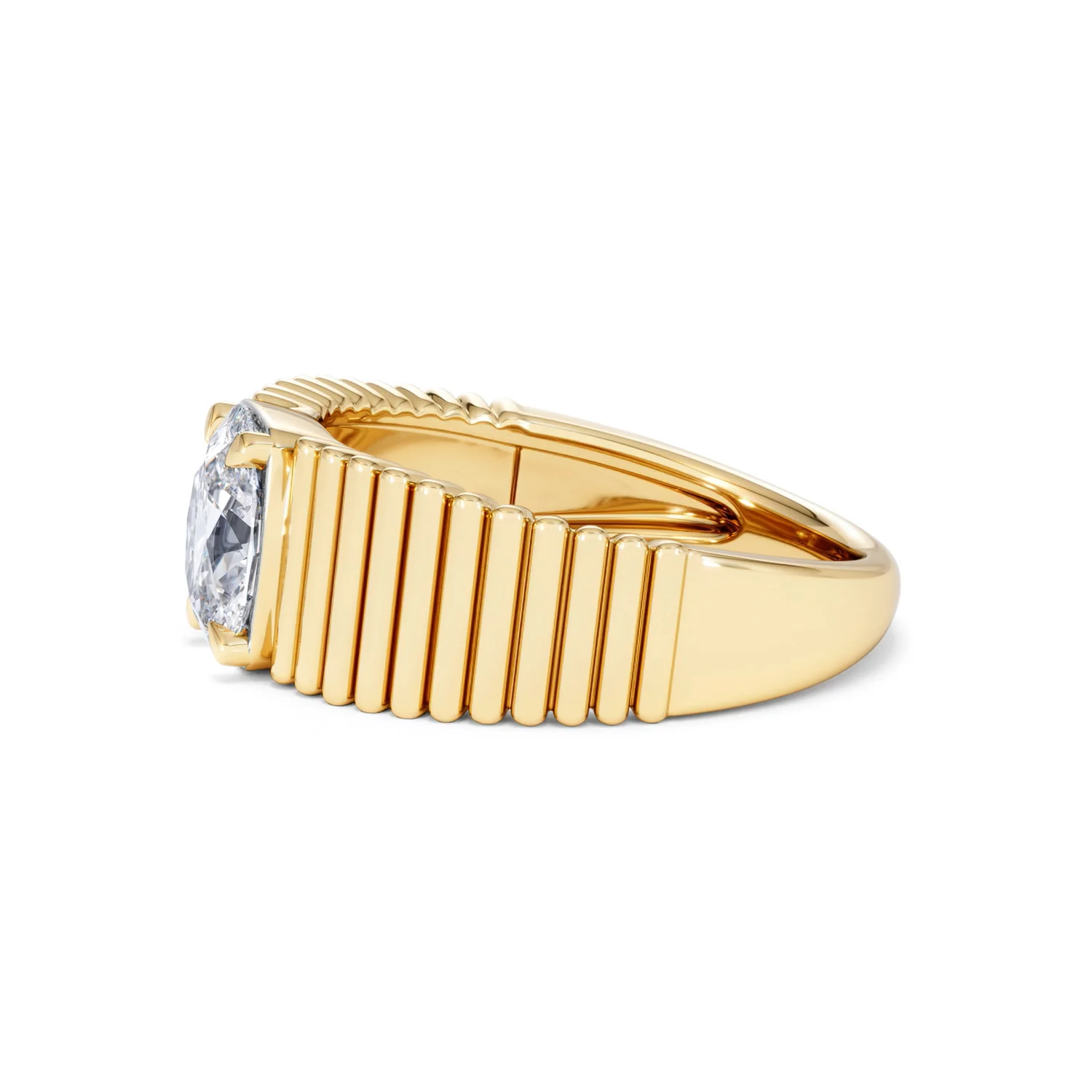 Flute 1.00ct Oval Cut Lab Grown Diamond Solitaire Ring 18K Yellow Gold - Image 70