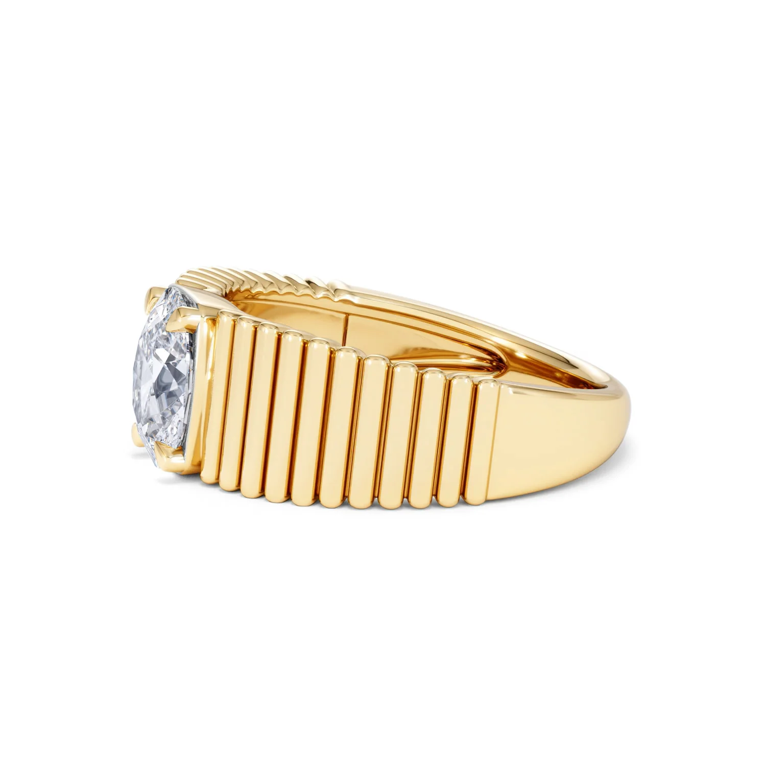 Flute 1.00ct Oval Cut Lab Grown Diamond Solitaire Ring 18K Yellow Gold - Image 71