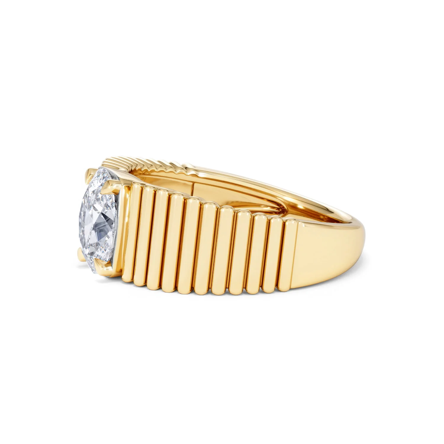 Flute 1.00ct Oval Cut Lab Grown Diamond Solitaire Ring 18K Yellow Gold - Image 72
