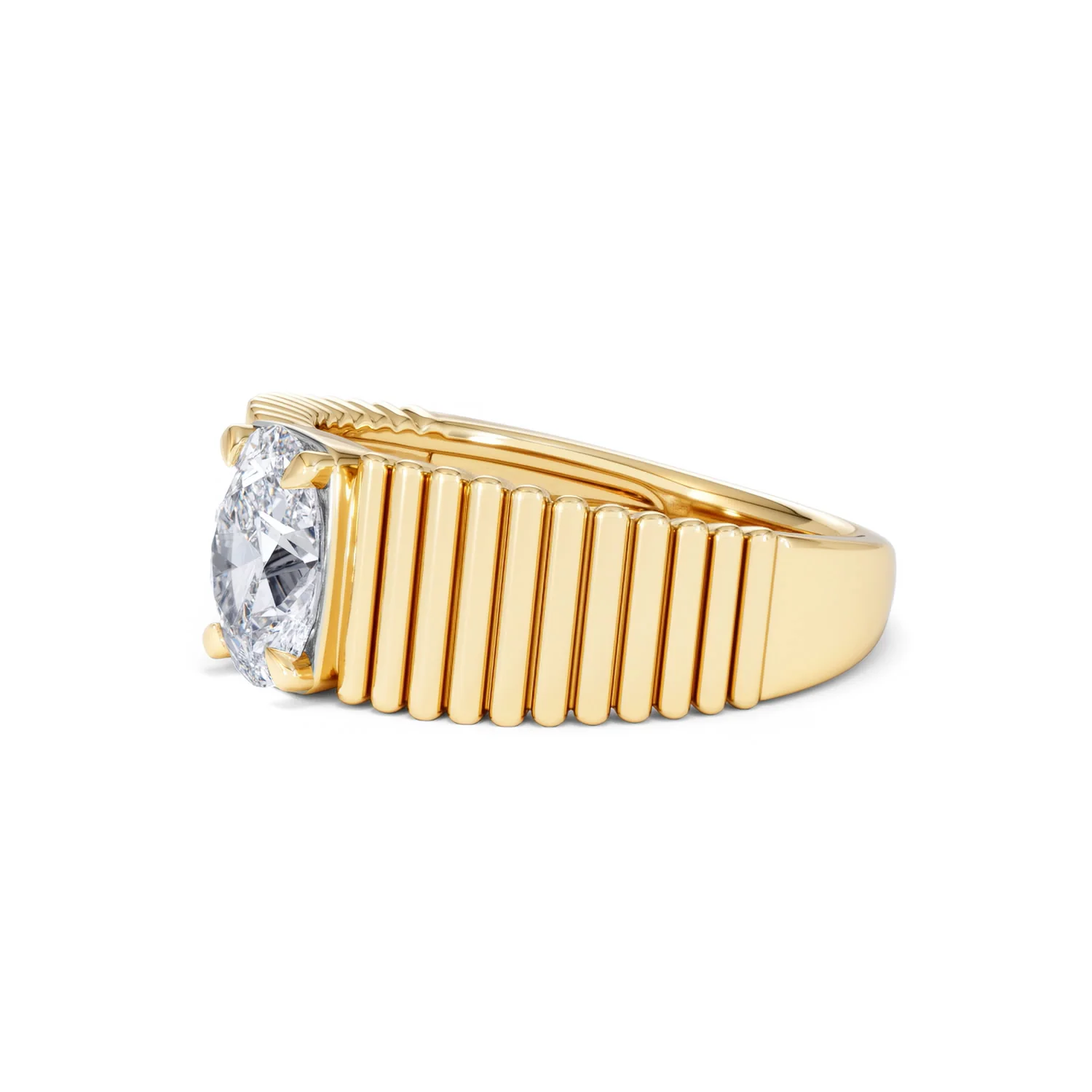 Flute 1.00ct Oval Cut Lab Grown Diamond Solitaire Ring 18K Yellow Gold - Image 74