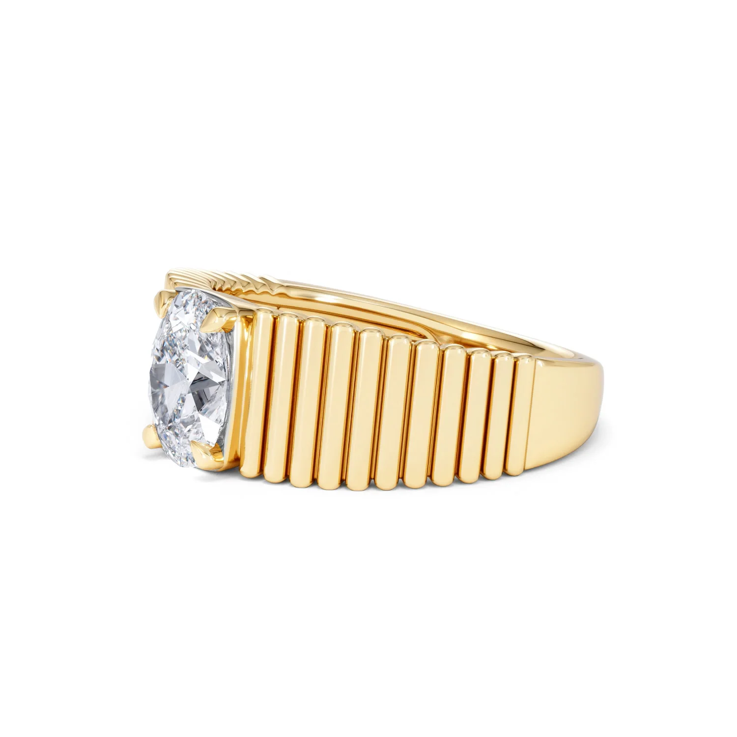 Flute 1.00ct Oval Cut Lab Grown Diamond Solitaire Ring 18K Yellow Gold - Image 75