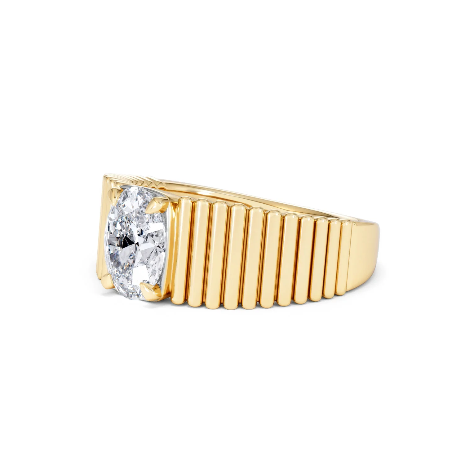 Flute 1.00ct Oval Cut Lab Grown Diamond Solitaire Ring 18K Yellow Gold - Image 77