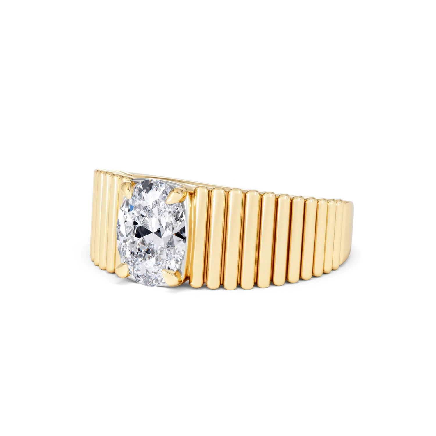 Flute 1.00ct Oval Cut Lab Grown Diamond Solitaire Ring 18K Yellow Gold - Image 80