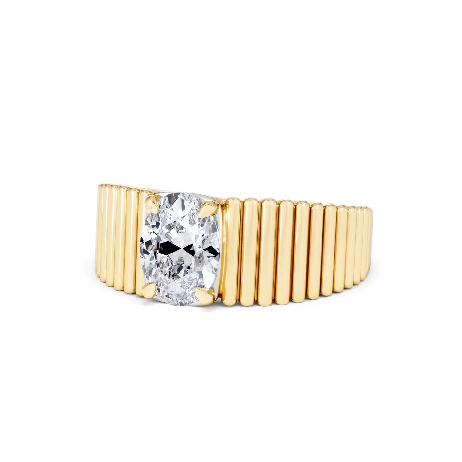 Flute 1.00ct Oval Cut Lab Grown Diamond Solitaire Ring 18K Yellow Gold - Image 82