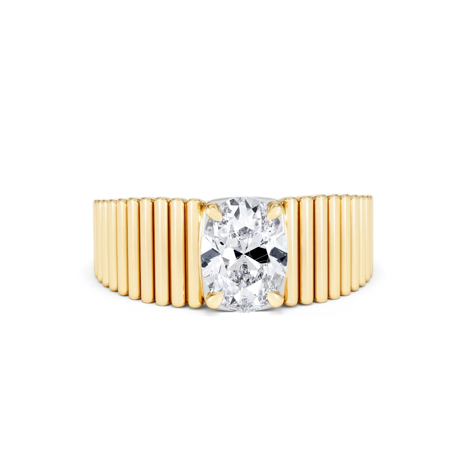 Flute 1.00ct Oval Cut Lab Grown Diamond Solitaire Ring 18K Yellow Gold - Image 9