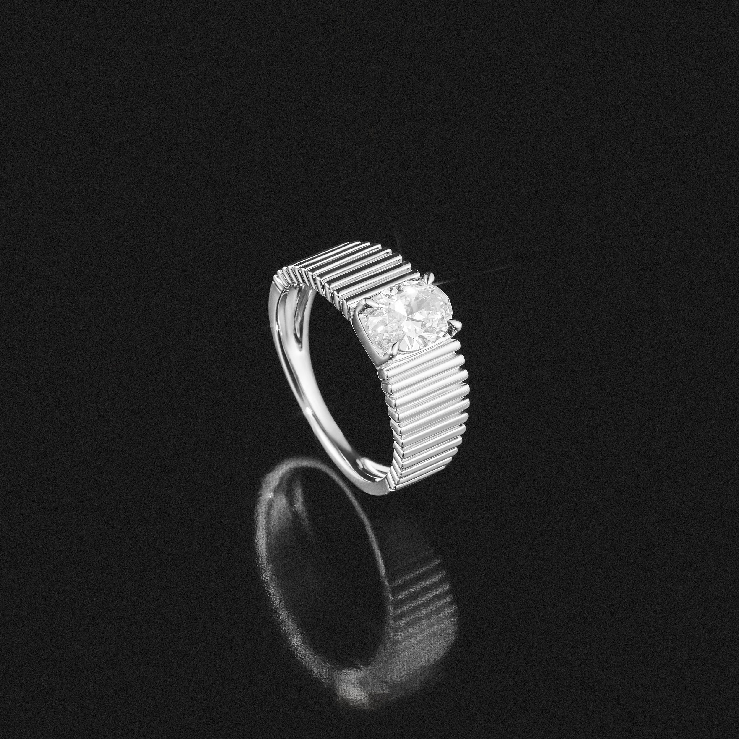 Flute 1.00ct Oval Cut Lab Grown Diamond Solitaire Ring in Platinum - Image 8