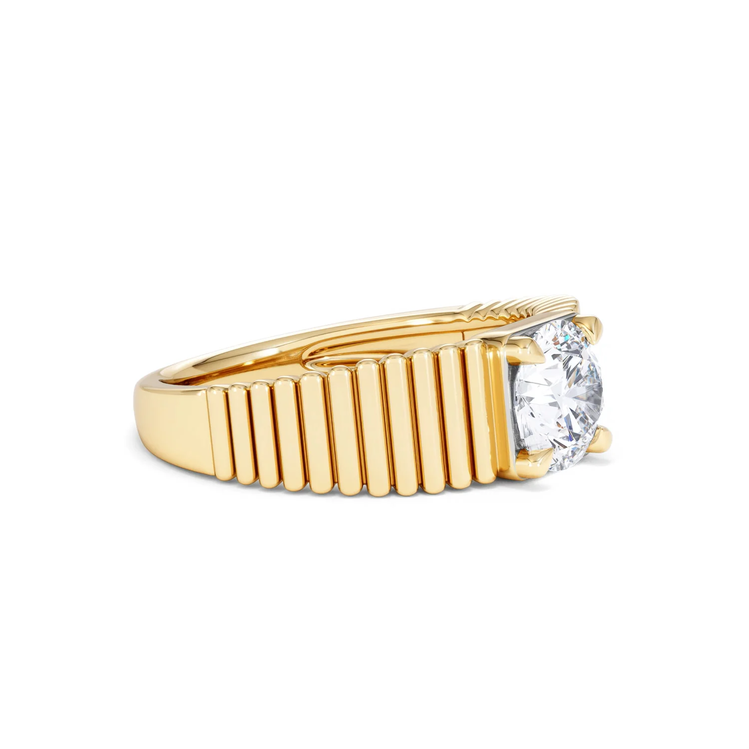 Flute 1.00ct Round Cut Lab Grown Diamond Solitaire Ring in 18K Yellow Gold - Image 21