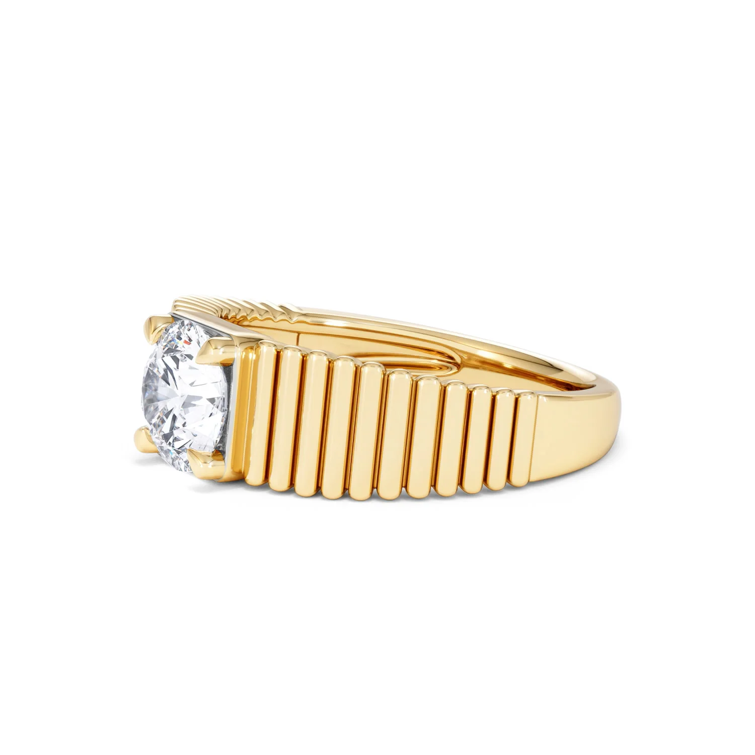 Flute 1.00ct Round Cut Lab Grown Diamond Solitaire Ring in 18K Yellow Gold - Image 76
