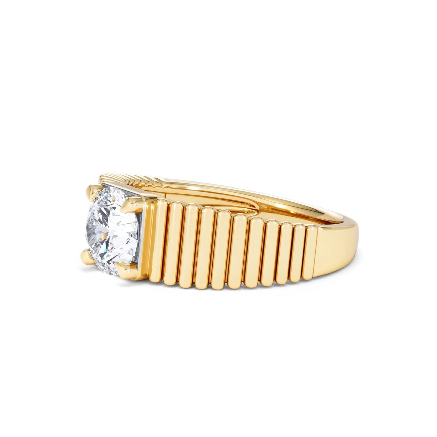 Flute 1.00ct Round Cut Lab Grown Diamond Solitaire Ring in 18K Yellow Gold - Image 77
