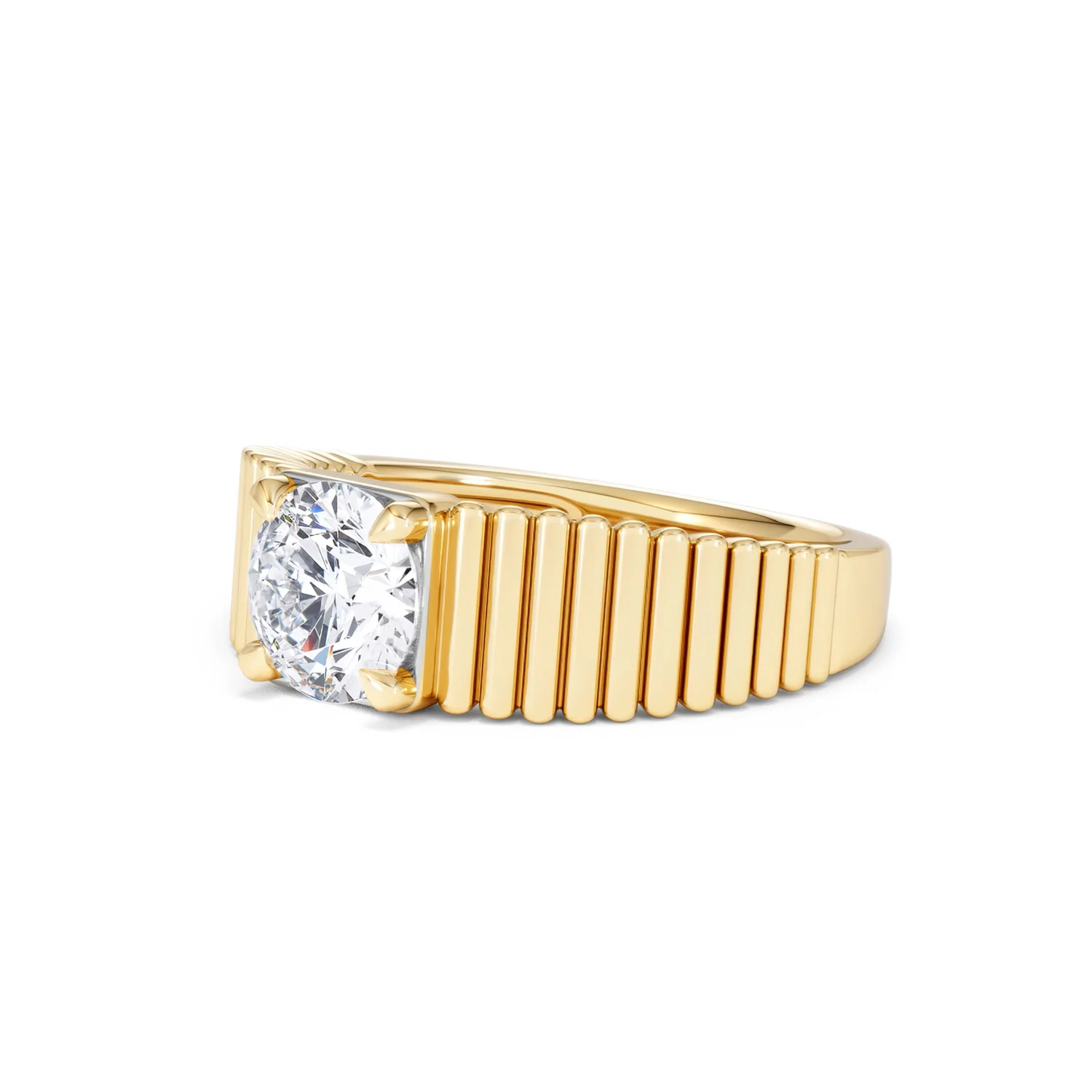 Flute 1.00ct Round Cut Lab Grown Diamond Solitaire Ring in 18K Yellow Gold - Image 80