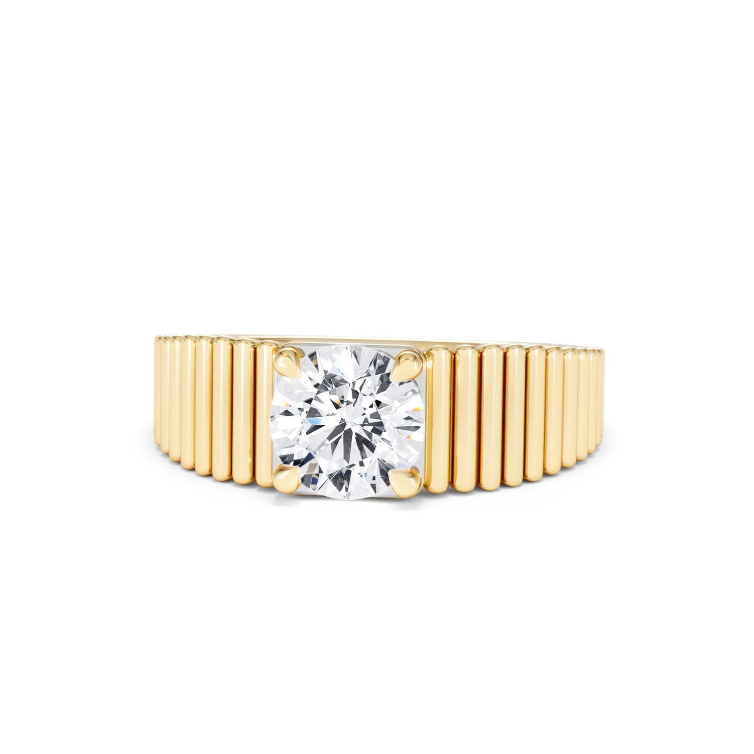 Flute 1.00ct Round Cut Lab Grown Diamond Solitaire Ring in 18K Yellow Gold - Image 87