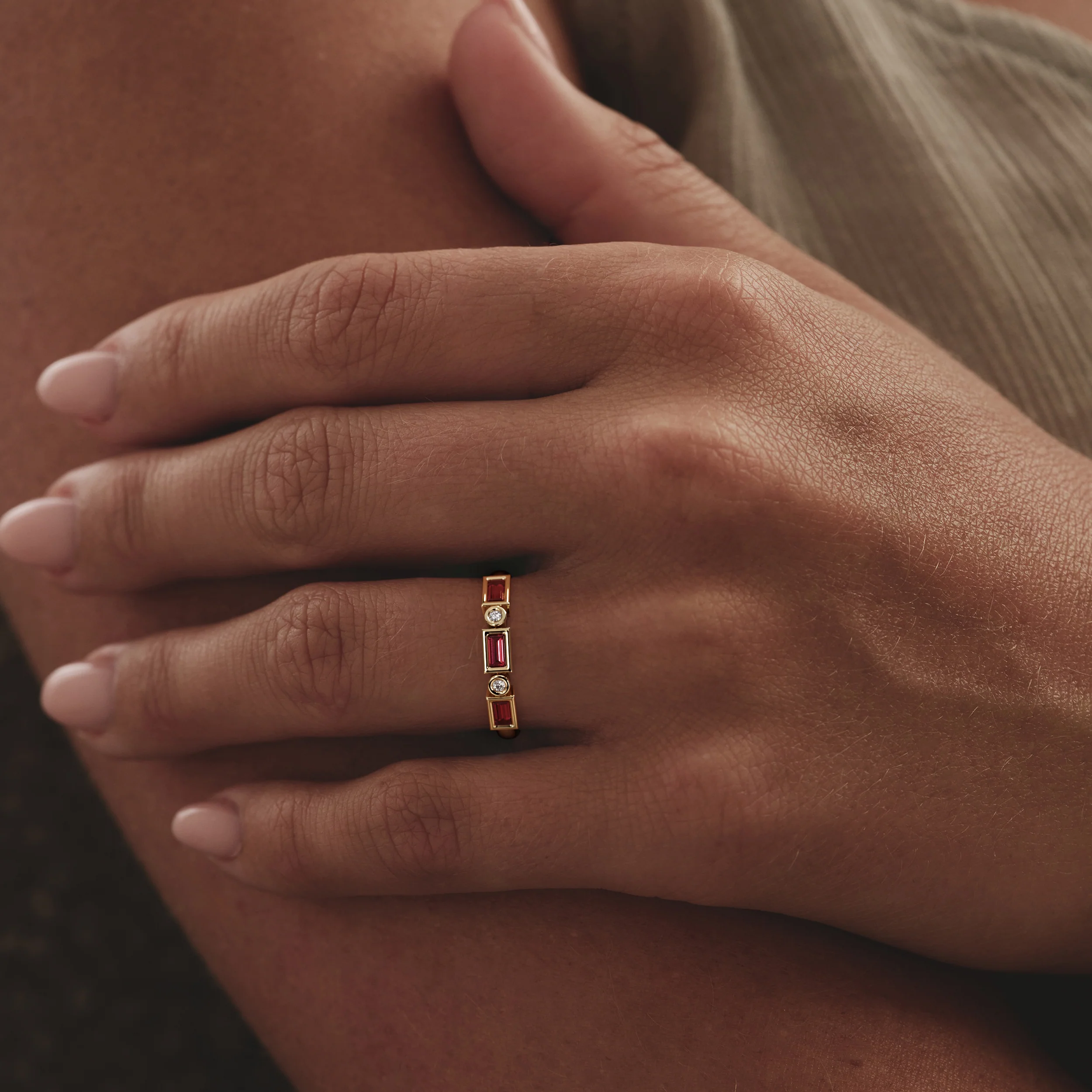 Forme 0.37ct Baguette Cut Lab Ruby 5 Stone Ring in 18K Gold Vermeil - Image 2