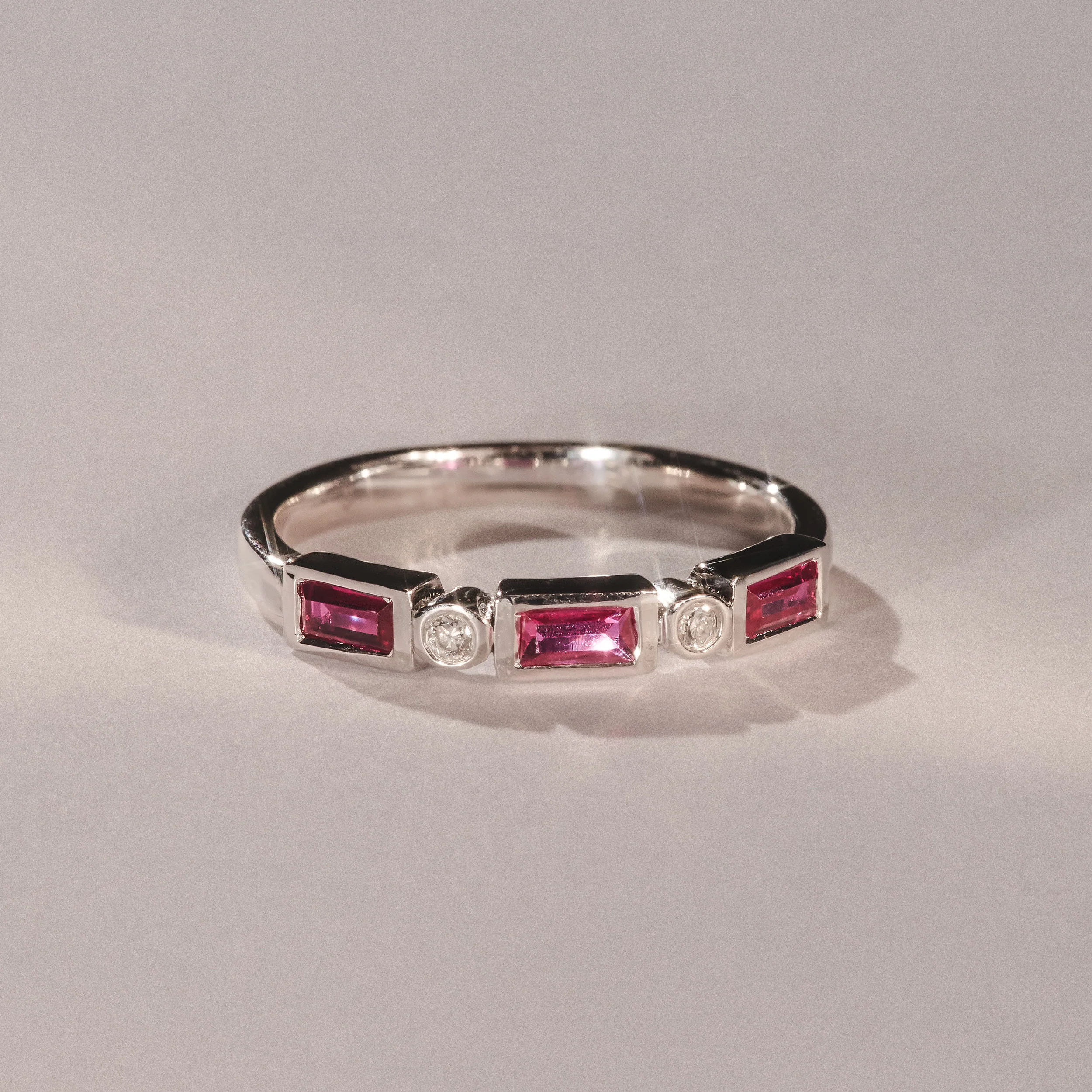 Forme 0.37ct Baguette Cut Lab Ruby 5 Stone Ring in Sterling Silver - Image 6