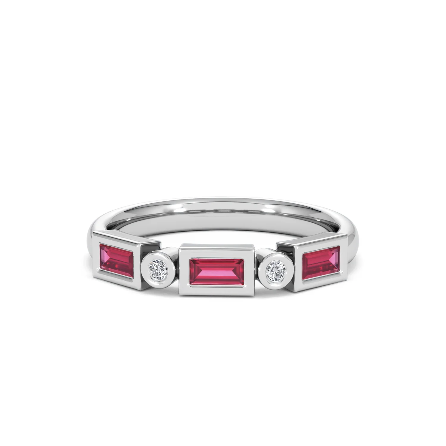 Forme 0.37ct Baguette Cut Lab Ruby 5 Stone Ring in Sterling Silver - Image 88