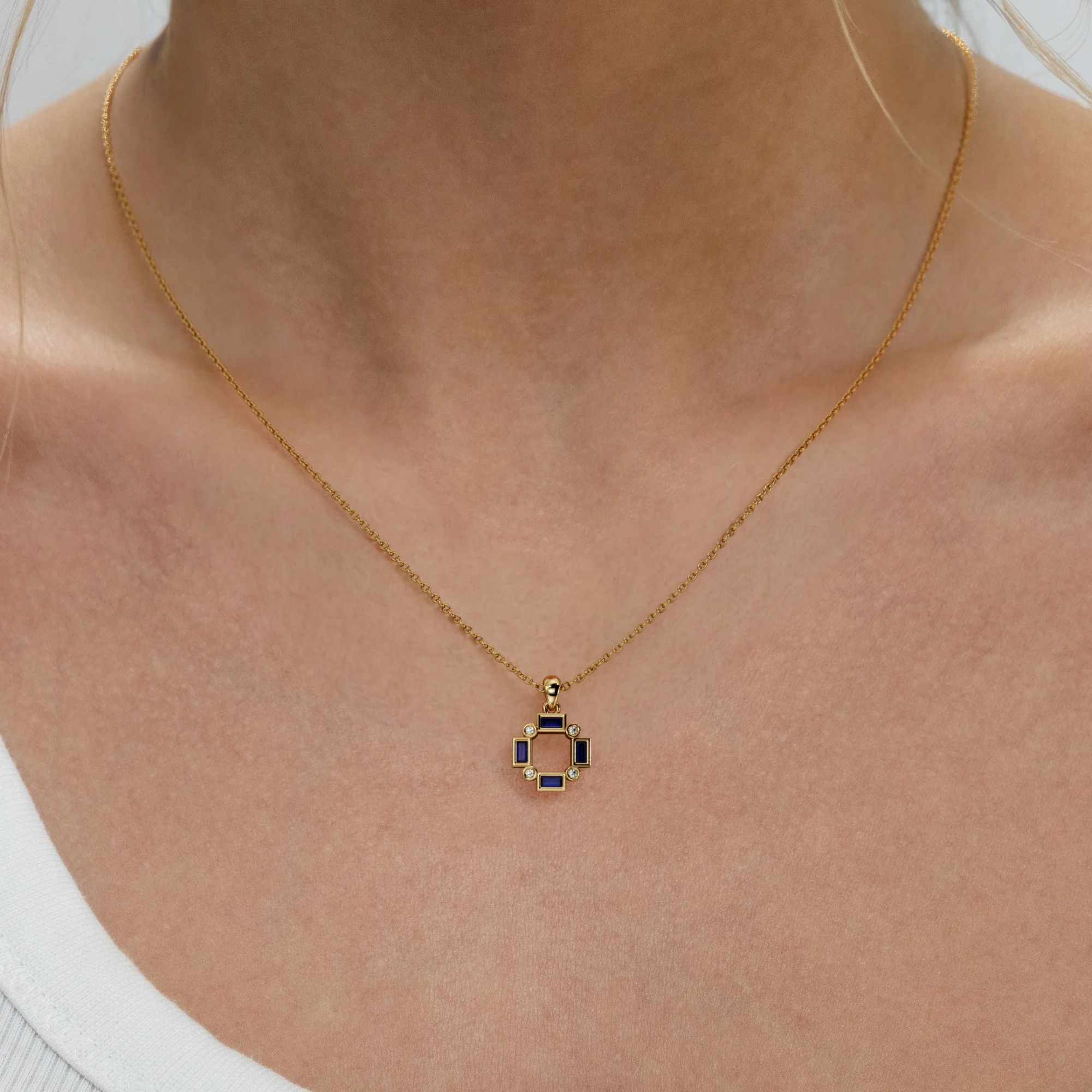 Forme 0.40ct Baguette Cut Lab Sapphire Pendant Necklace in 18K Gold Vermeil - Image 2